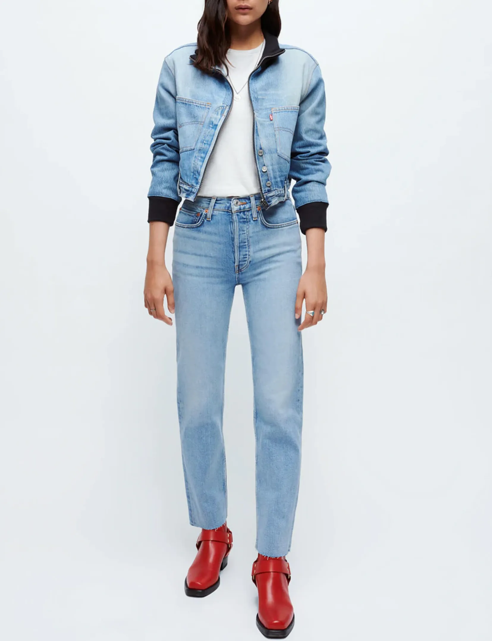 Pantalon tuyau des années 70, Vêtement bleu milieu des années 90 - Réédition