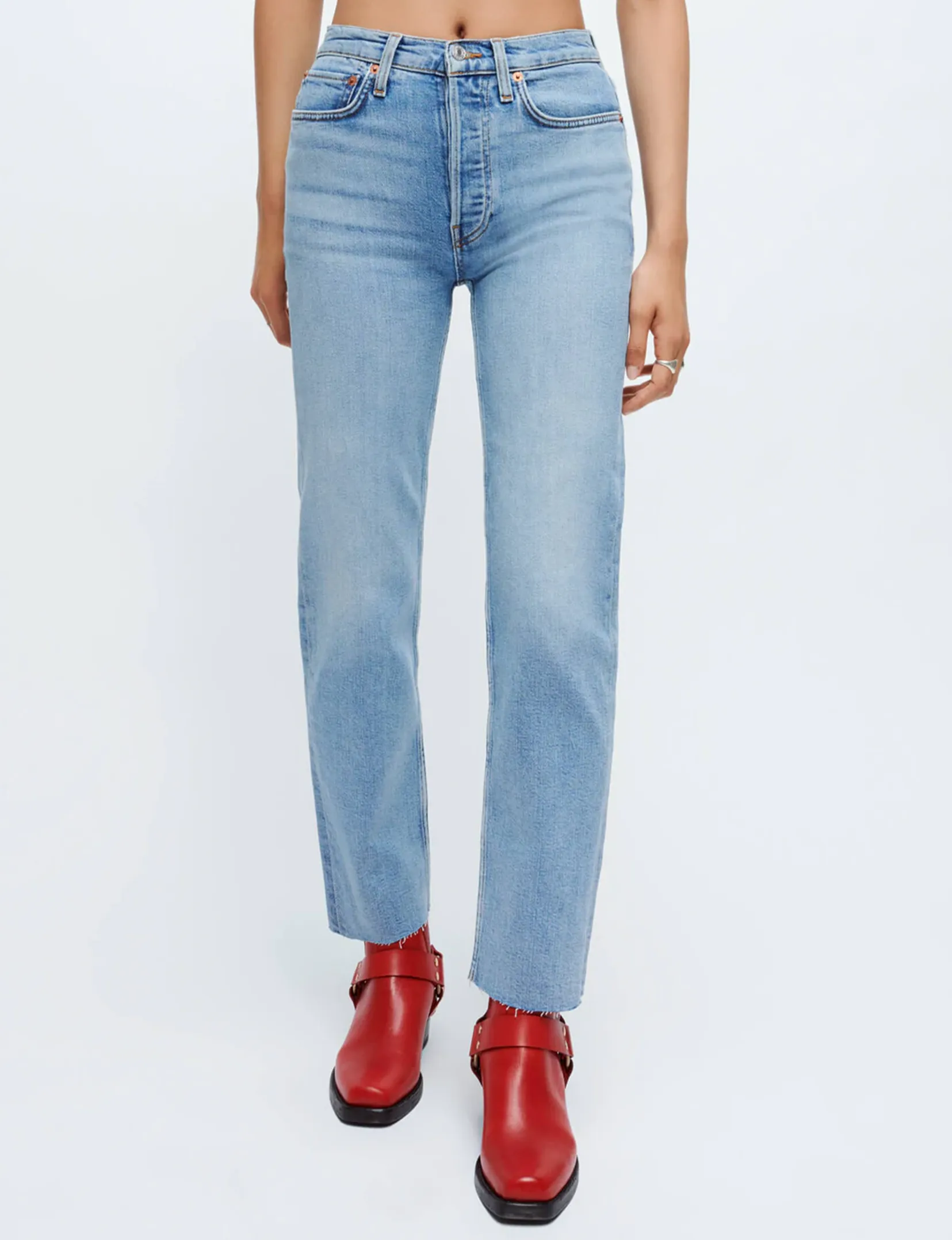 Pantalon tuyau des années 70, Vêtement bleu milieu des années 90 - Réédition