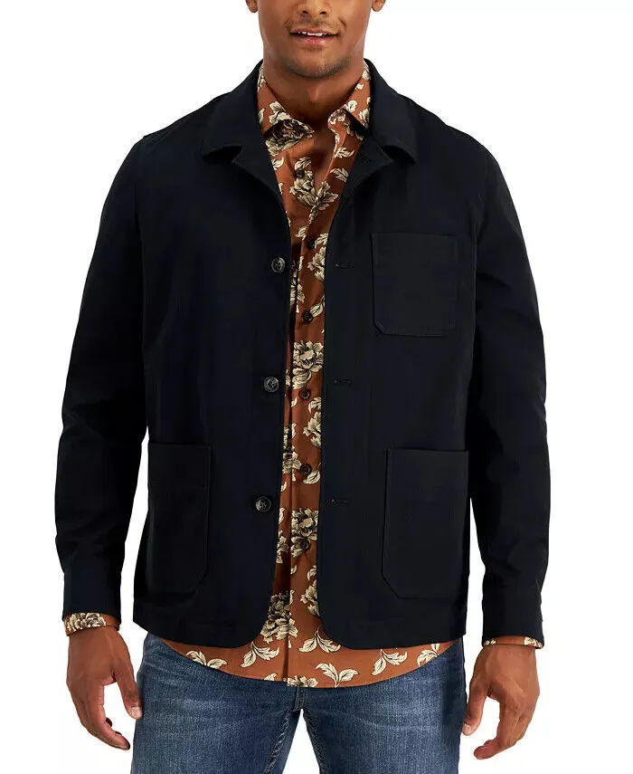 Alfani 100132383MN Veste de chemise pour homme Noir Polyester Coupe régulière Col KLSS26 (Noir, Régulier, S)