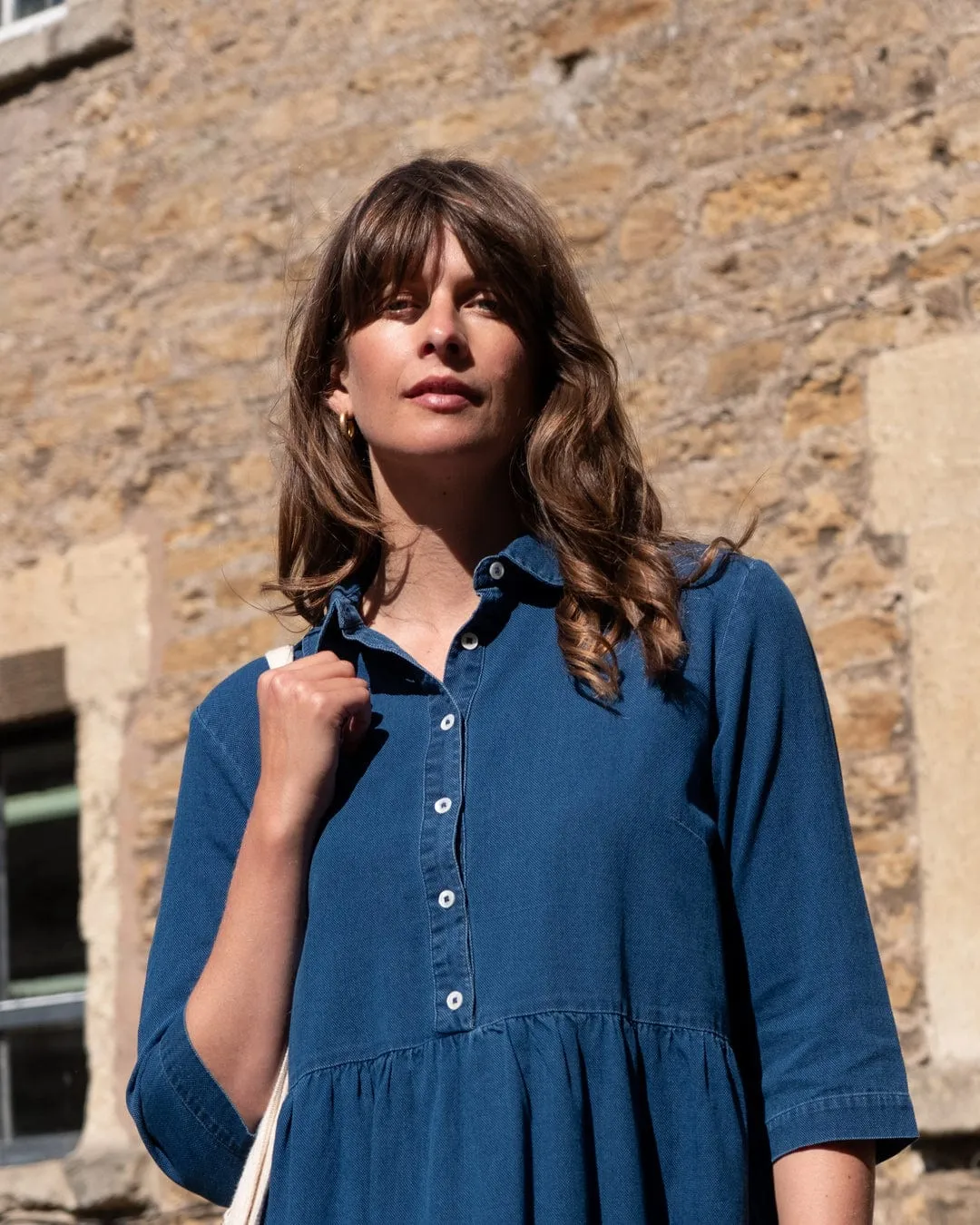 Robe chemise en coton pour femmes Bea | Denim texturé