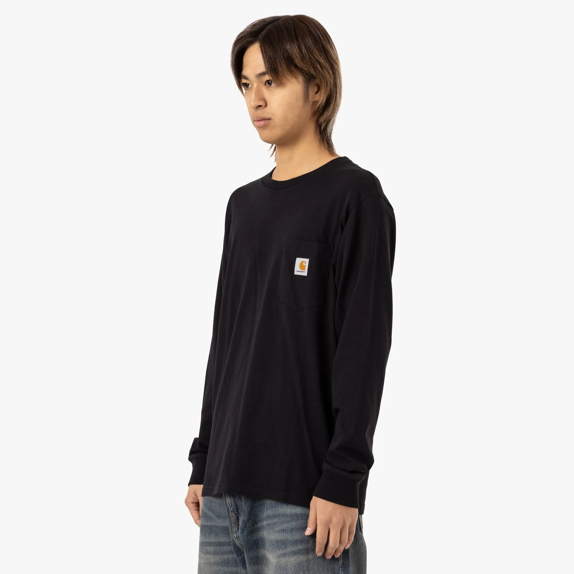 Carhartt WIP T-shirt manches longues à poche en jersey de coton uni / Noir