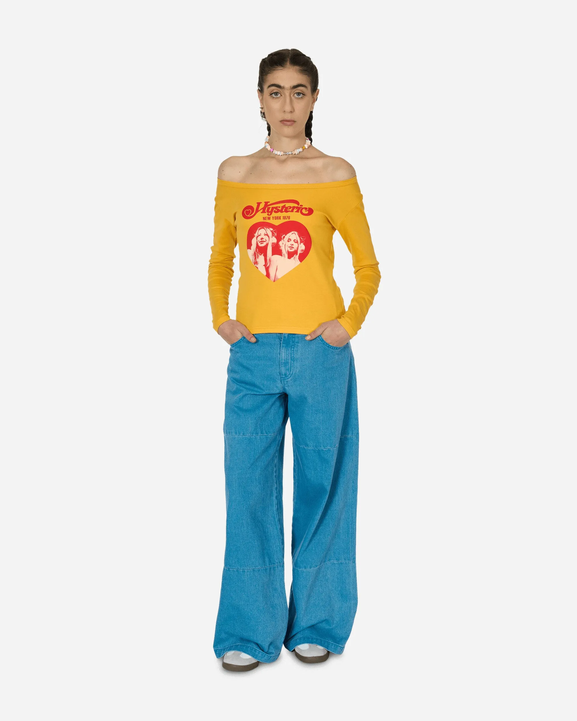 Pantalon large en denim coloré Bleu