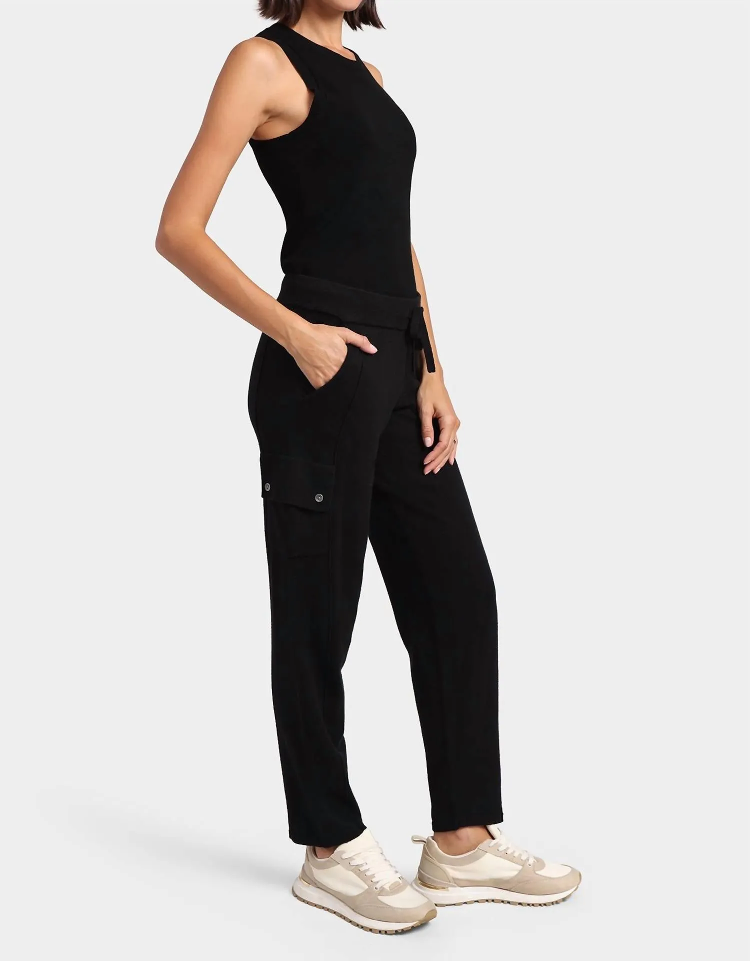Pantalon Cargo en Coton et Cachemire Noir Charbon