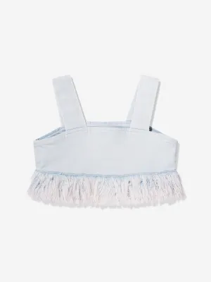 DL1961 Haut court en jean Cora pour filles avec fourrure en bleu