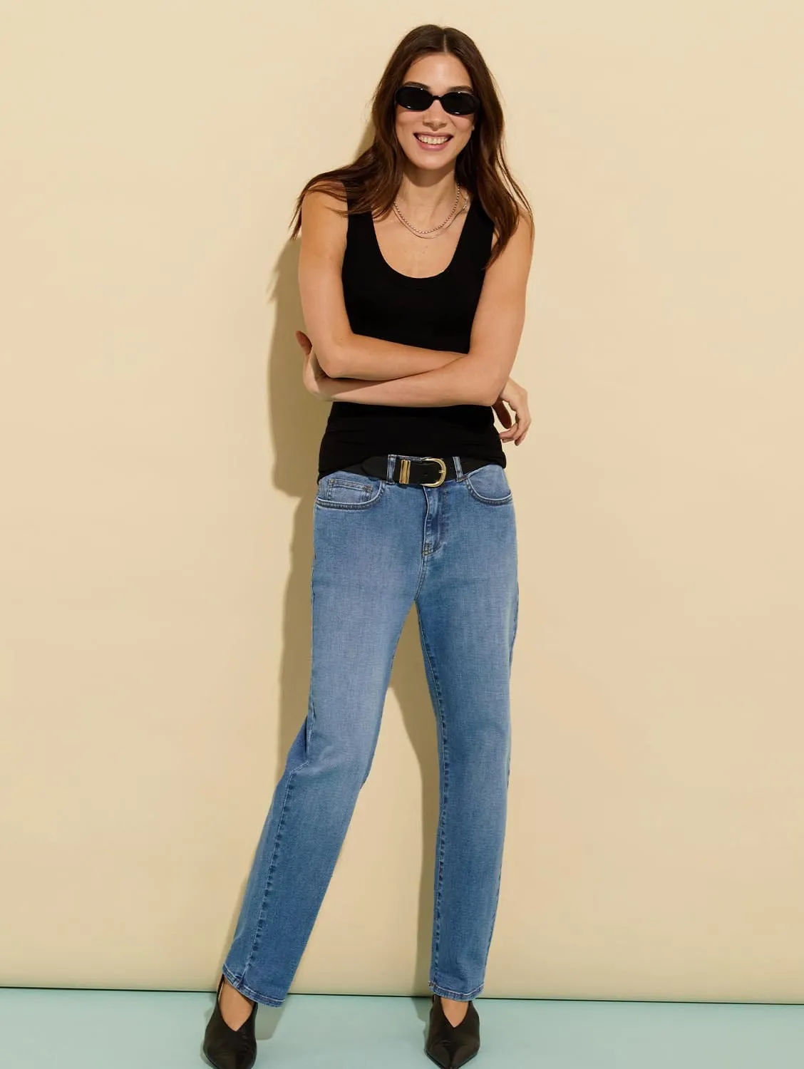 Eda Jean Boyfriend en Coton Biologique Élastique | Indigo Lavé Clair