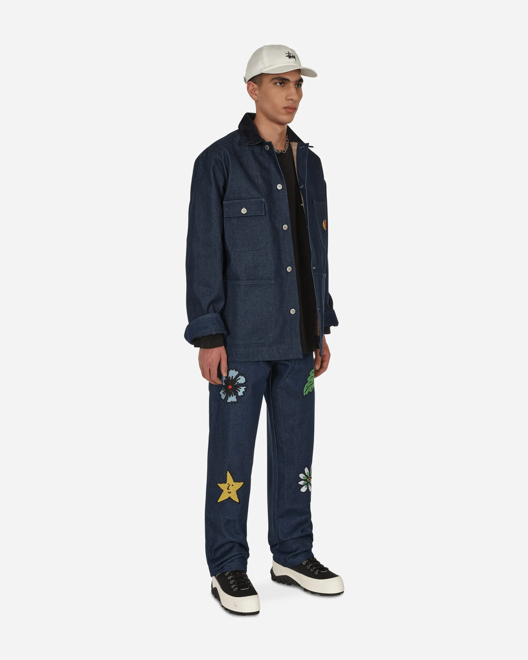 Veste de travail en jean brodé bleue