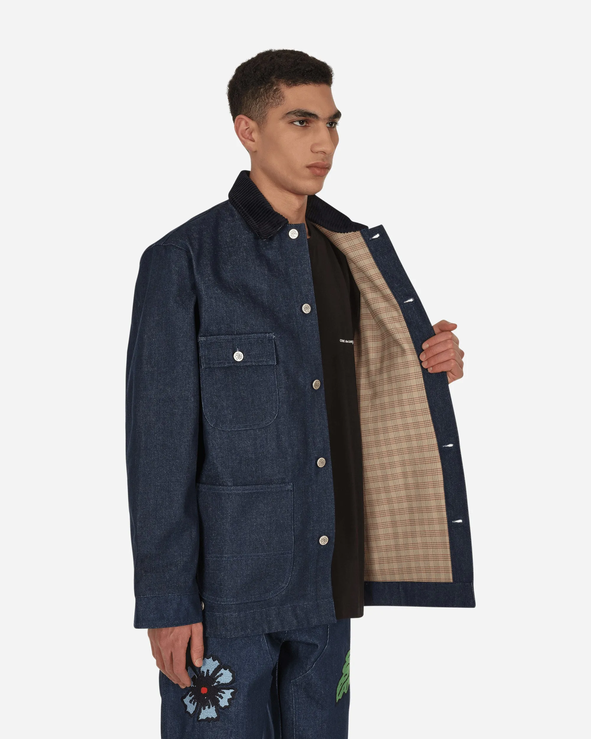 Veste de travail en jean brodé bleue