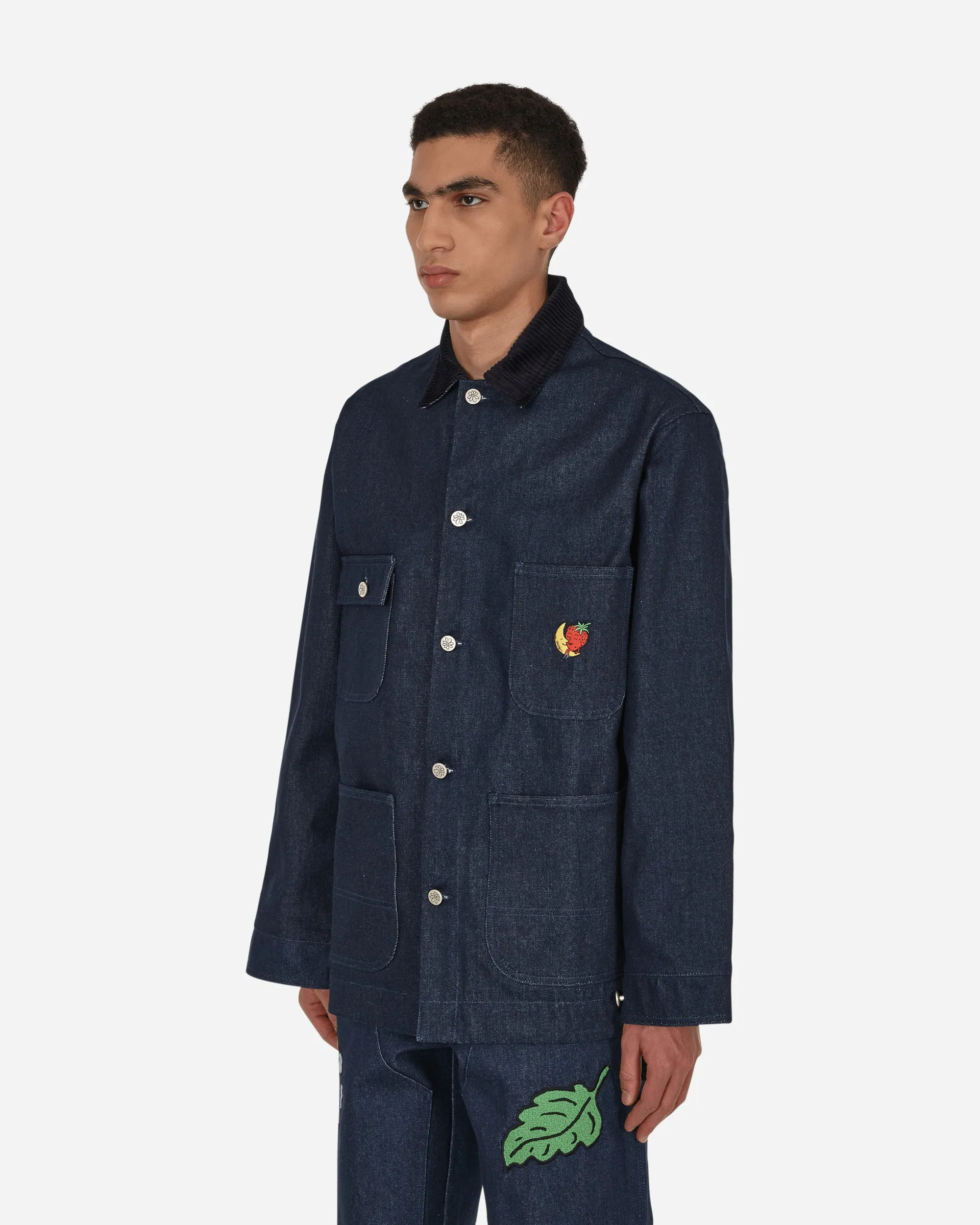Veste de travail en jean brodé bleue