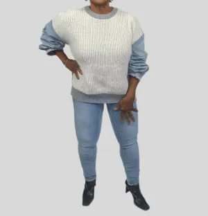 Pull à manches en denim Freia en denim/gris