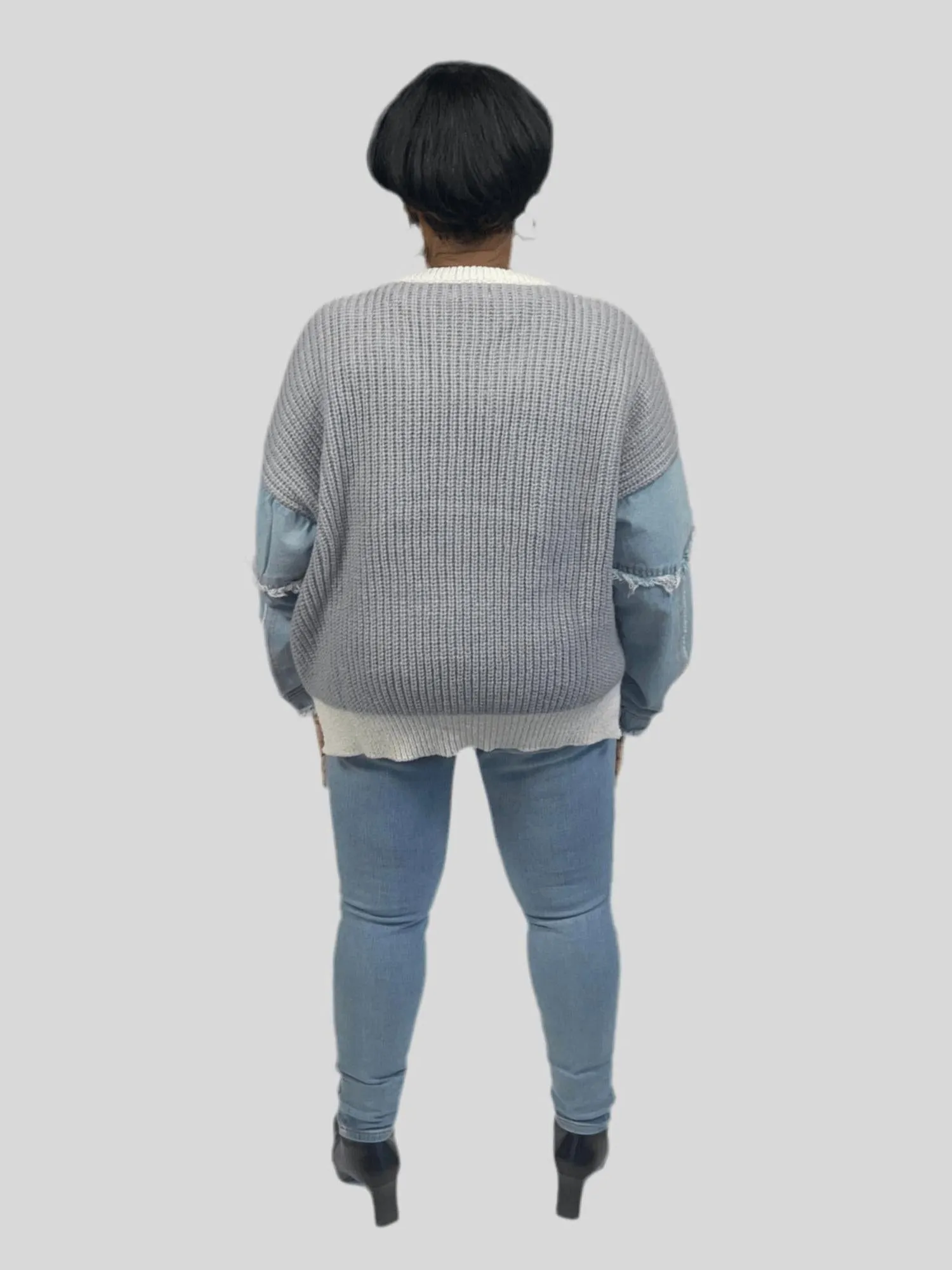 Pull à manches en denim Freia en denim/gris