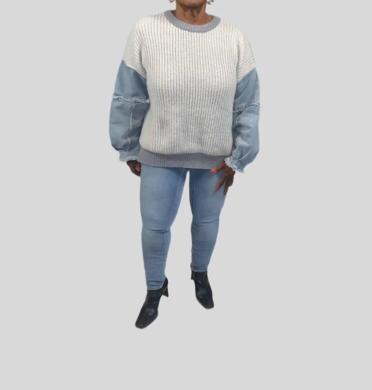 Pull à manches en denim Freia en denim/gris