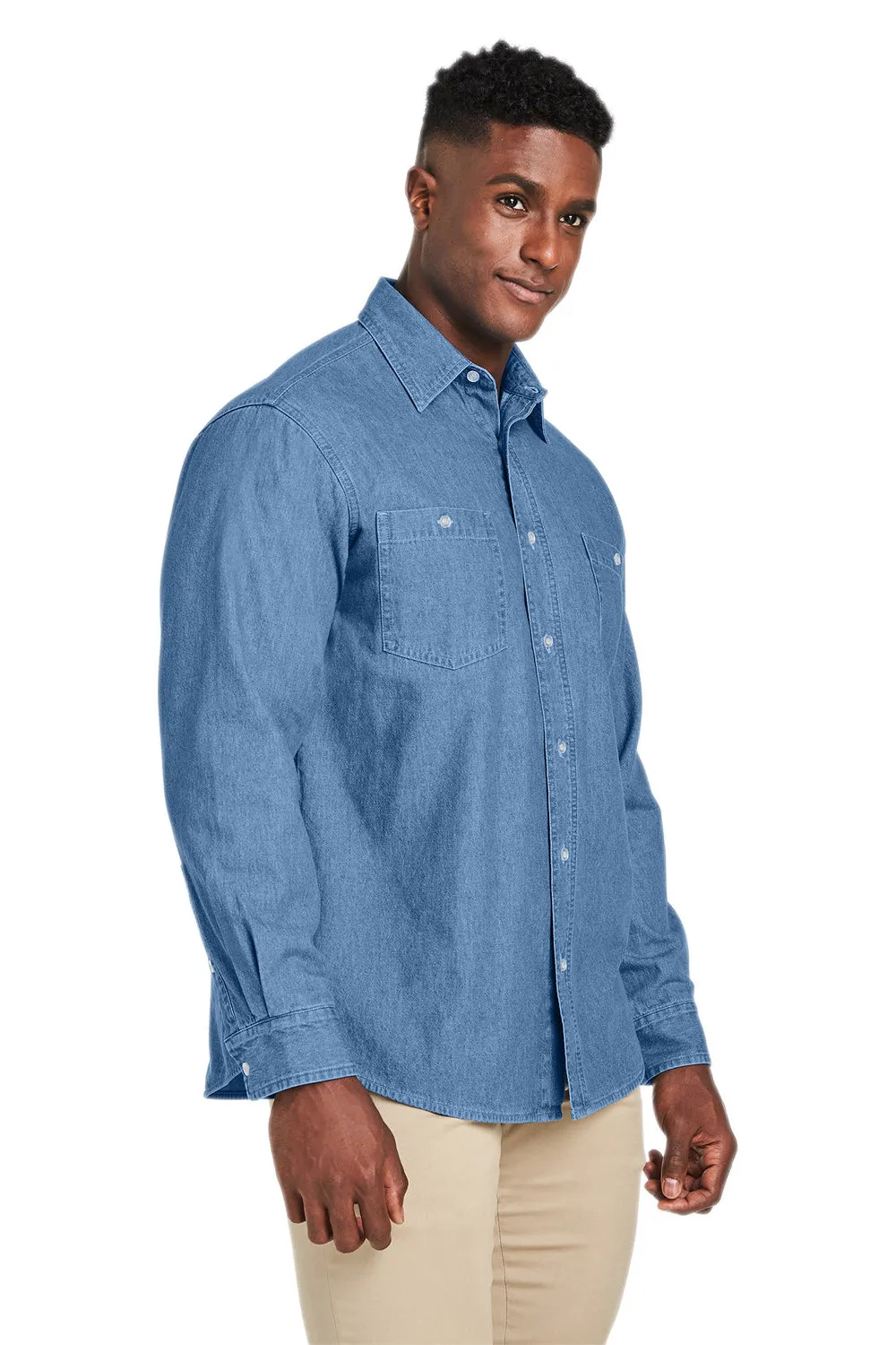 Veste en jean boutonnée pour hommes Harriton - Bleu jean clair Vêtement à la mode Harriton