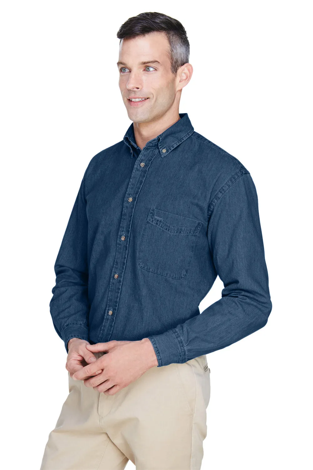 Chemise à manches longues en denim pour hommes Harriton avec poche - Denim foncé