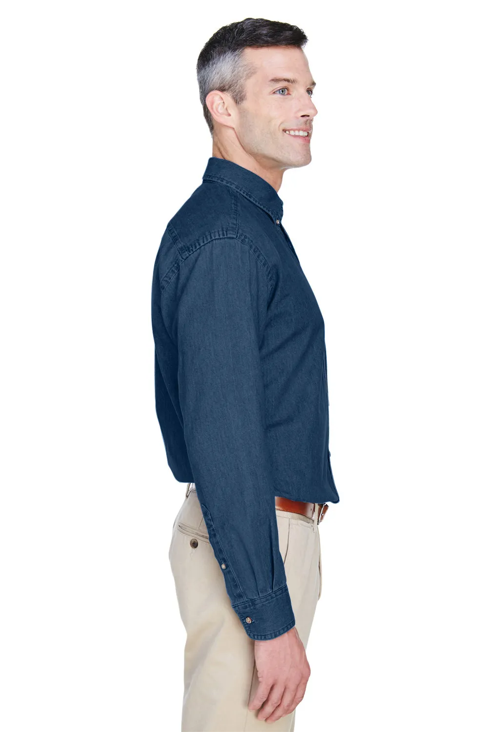 Chemise à manches longues en denim pour hommes Harriton avec poche - Denim foncé