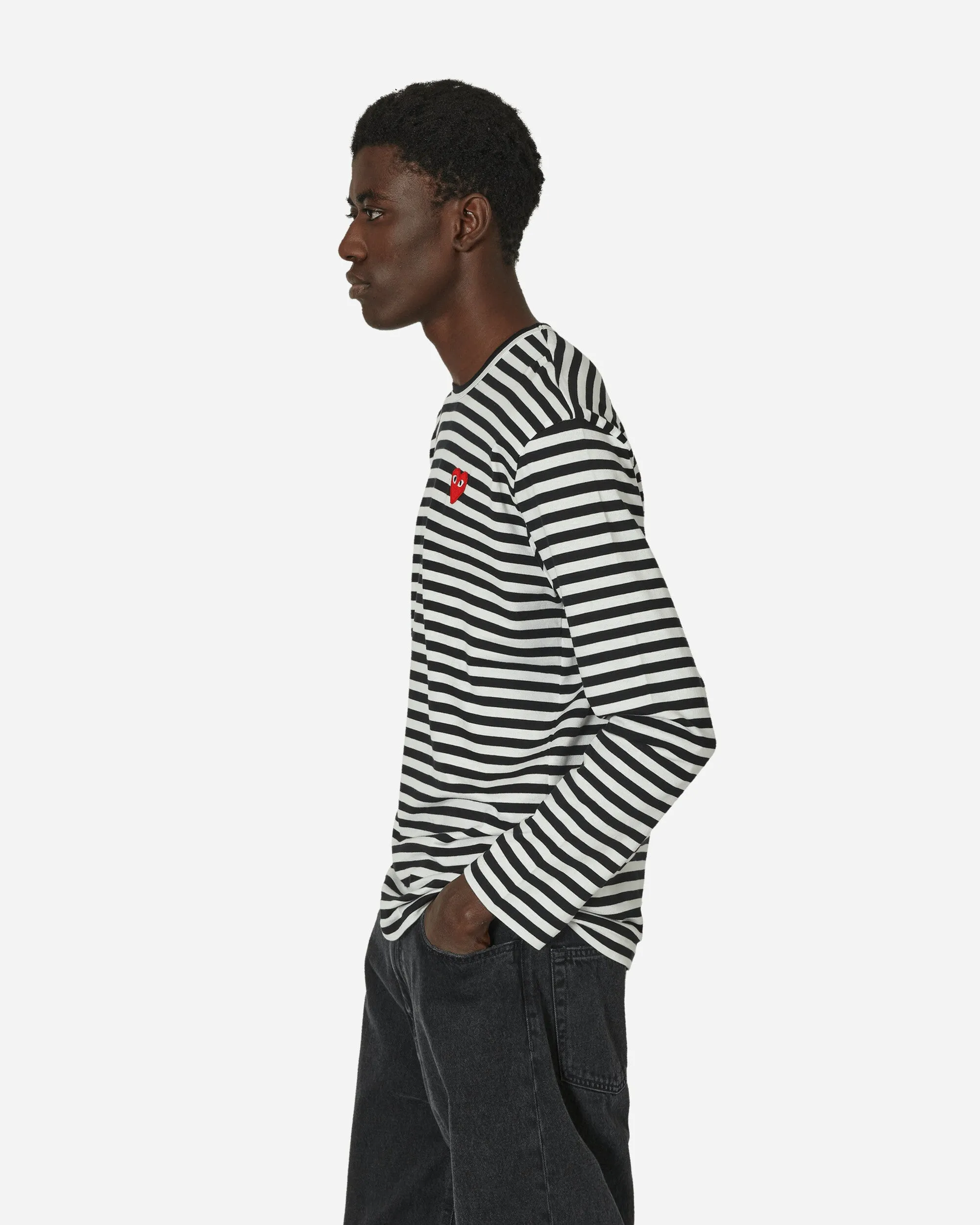 T-shirt manches longues à rayures cœur noir