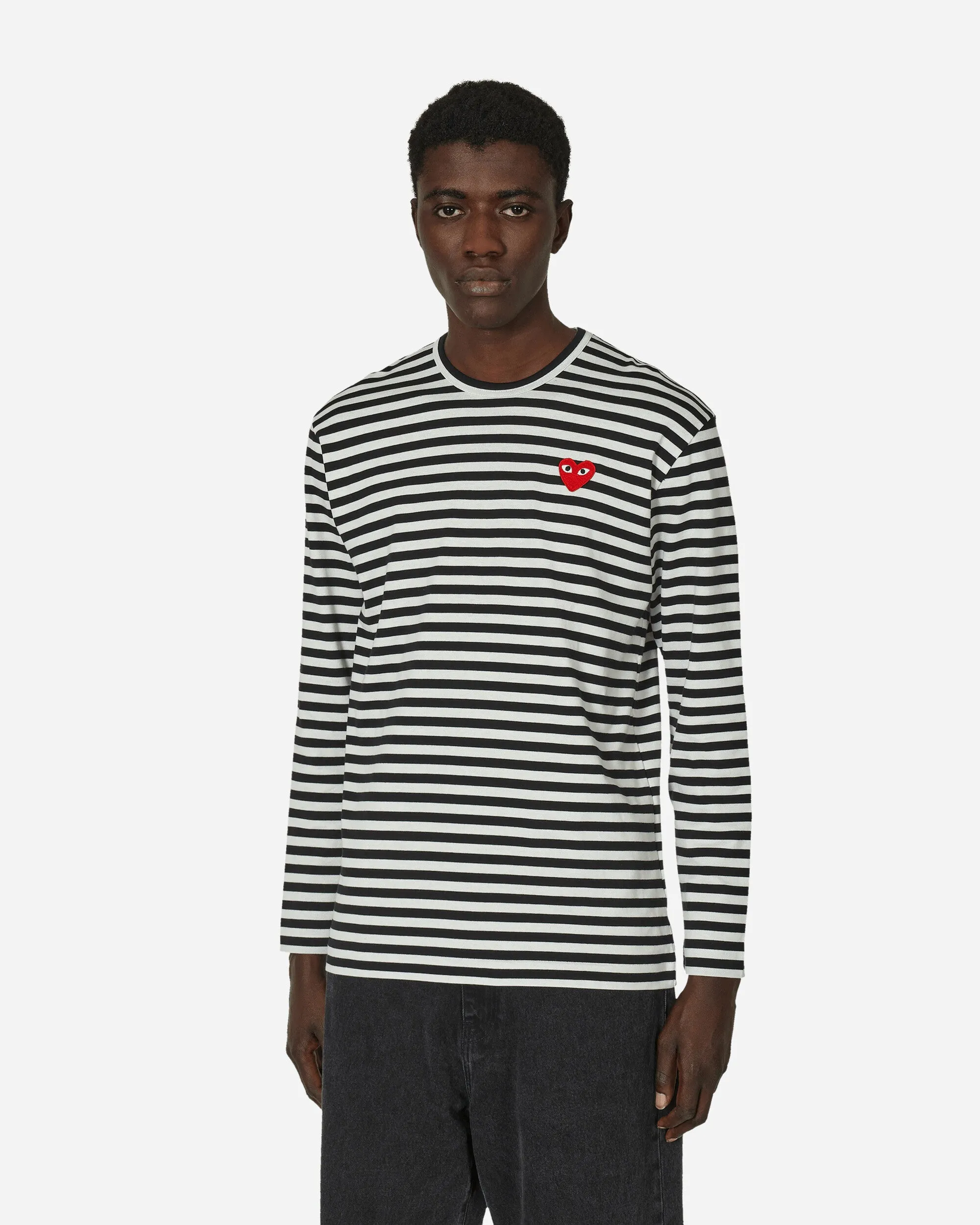 T-shirt manches longues à rayures cœur noir