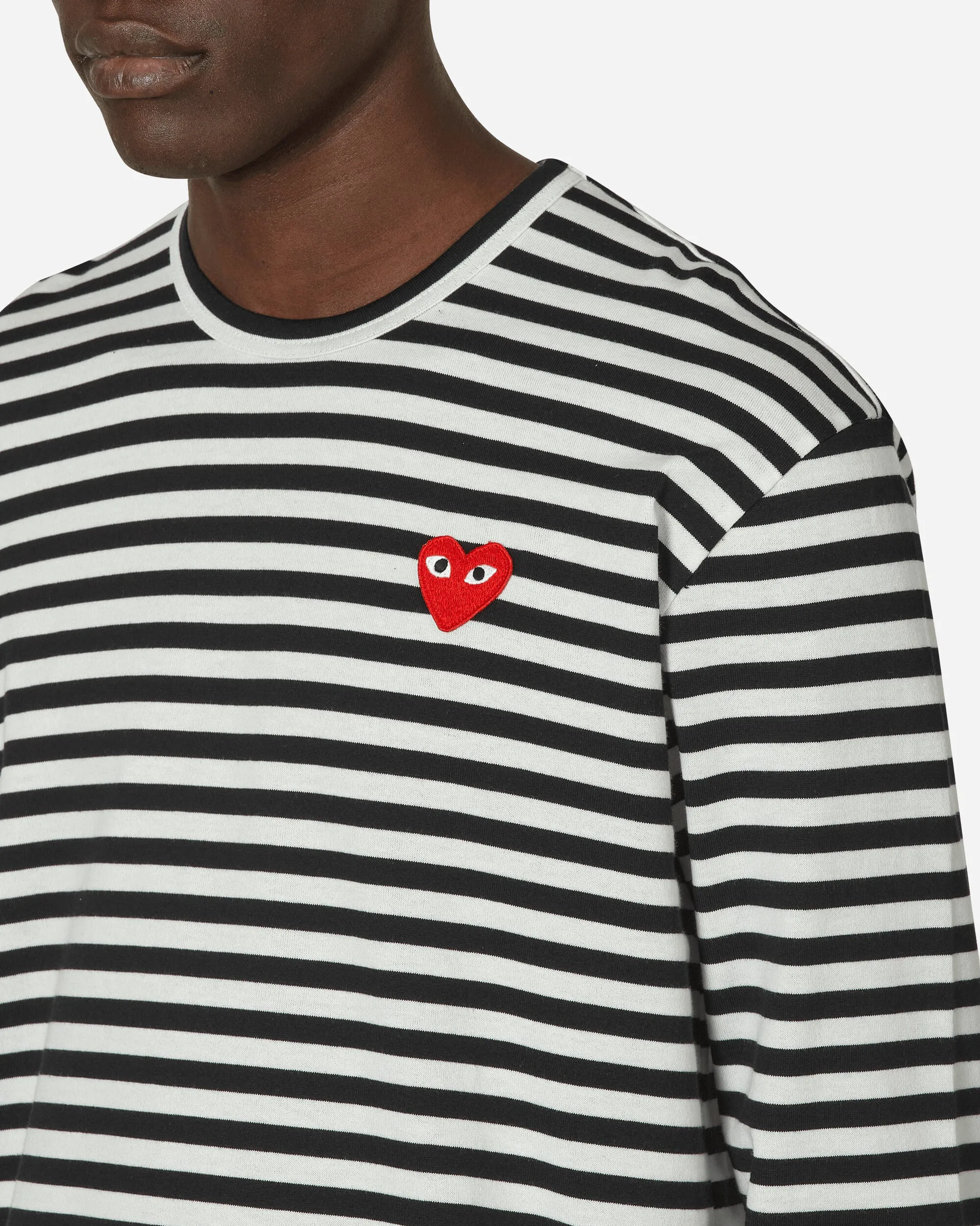 T-shirt manches longues à rayures cœur noir