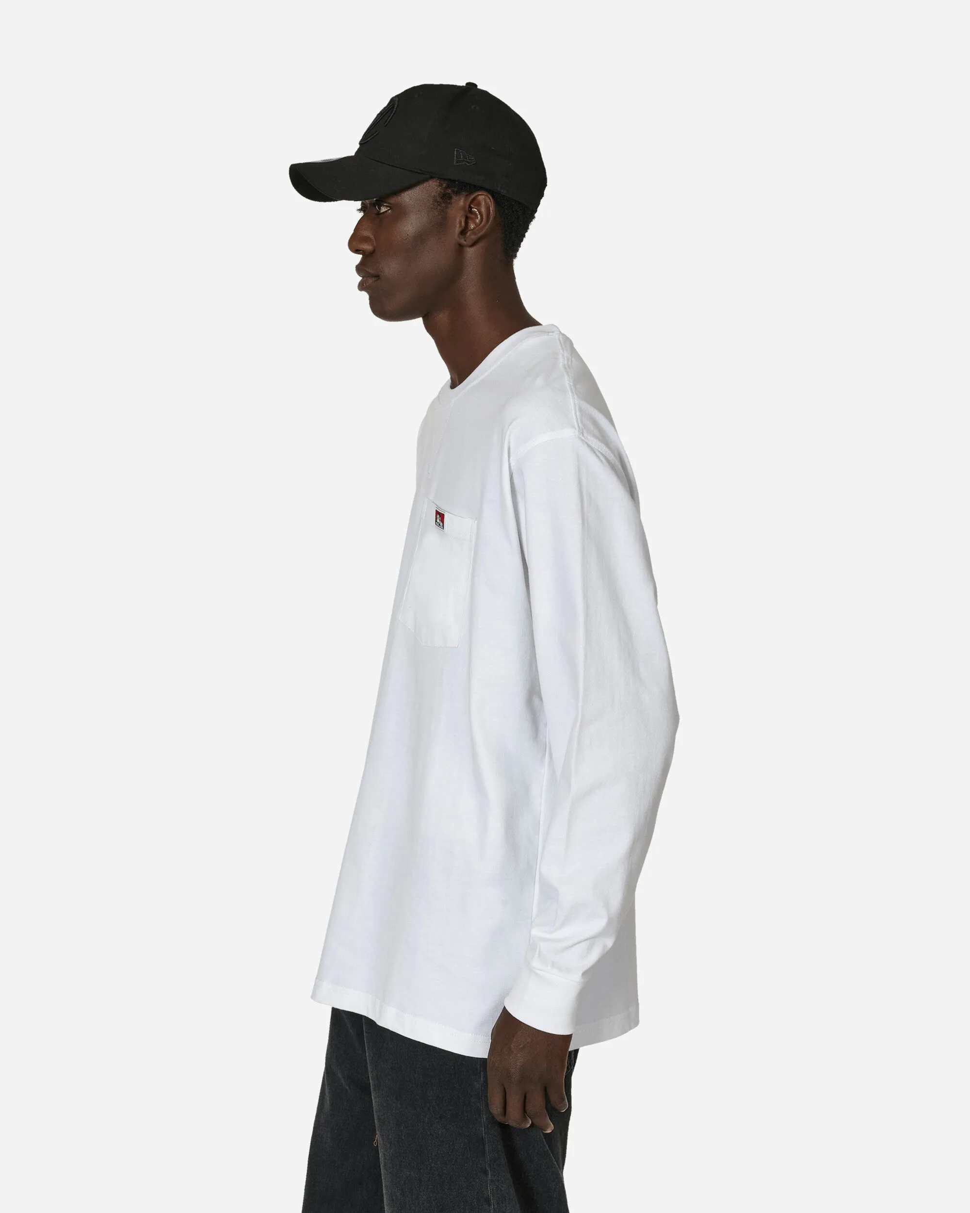 T-shirt manches longues classique à poche avec étiquette robuste - Blanc