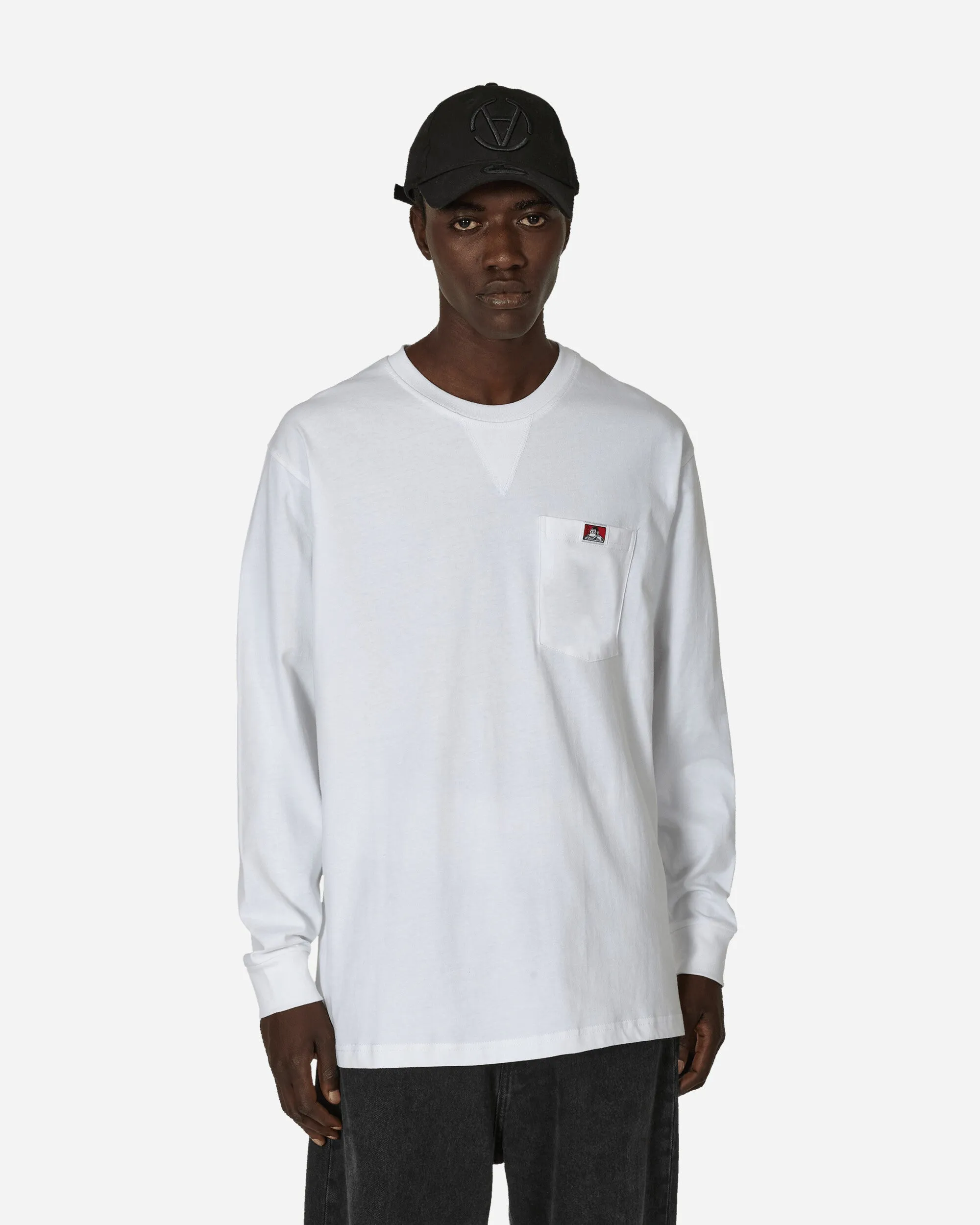 T-shirt manches longues classique à poche avec étiquette robuste - Blanc