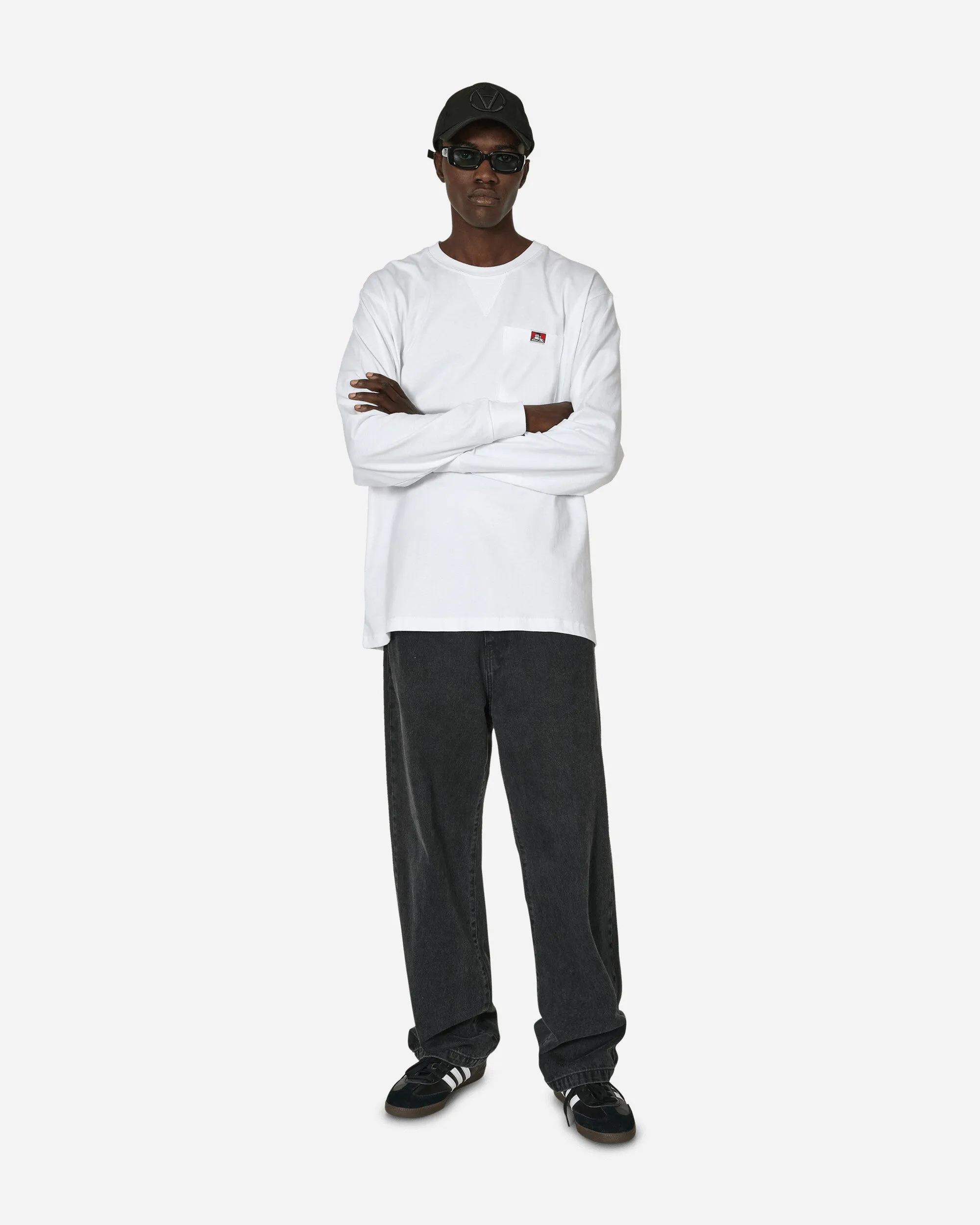 T-shirt manches longues classique à poche avec étiquette robuste - Blanc