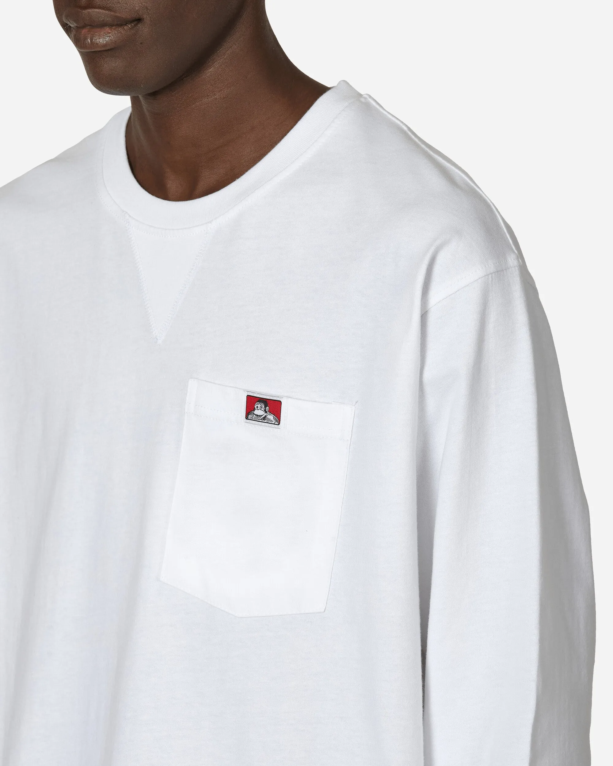 T-shirt manches longues classique à poche avec étiquette robuste - Blanc