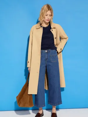 Jena Jean large coupe courte en coton bio extensible | Indigo délavé