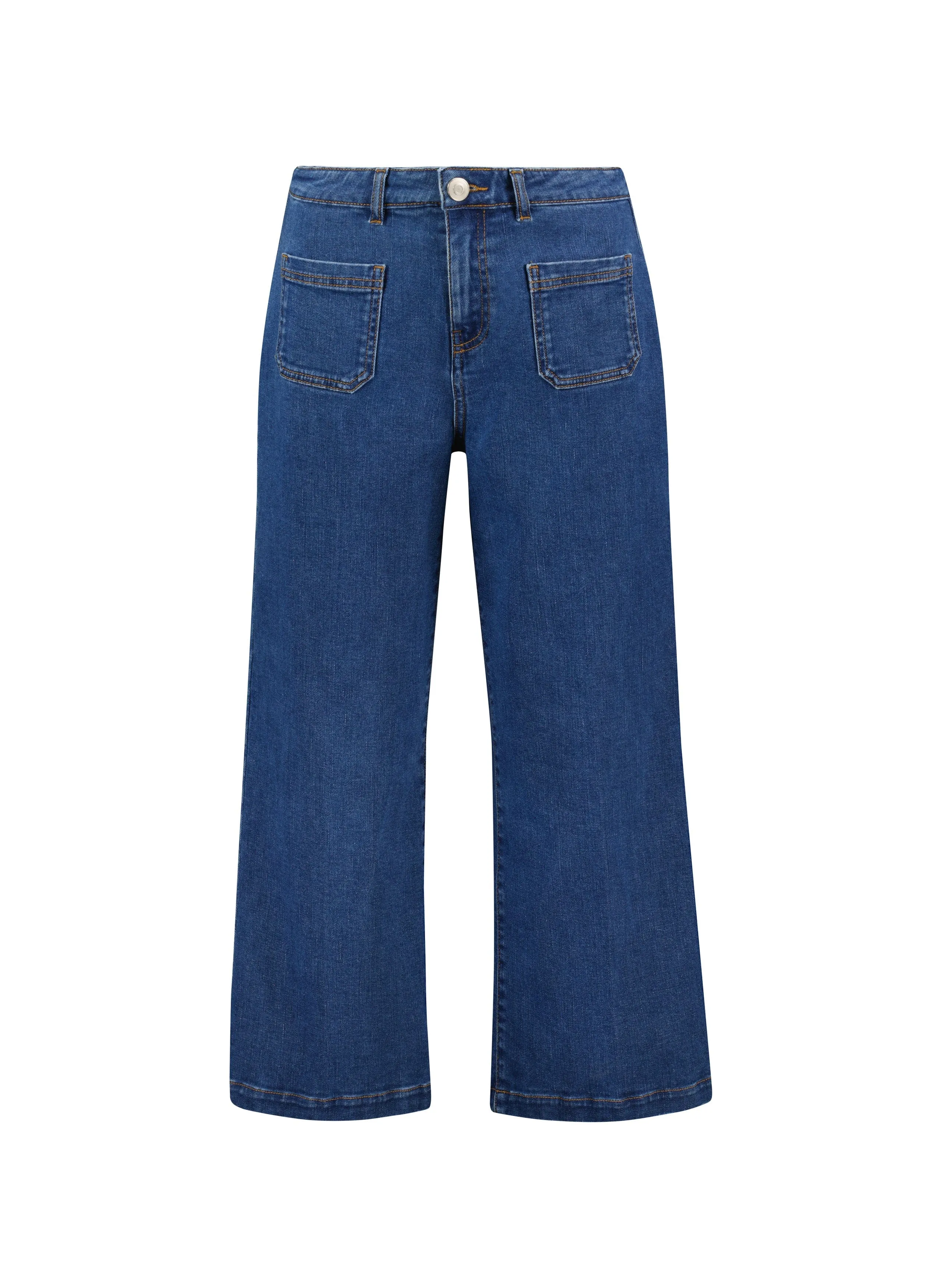 Jena Jean large coupe courte en coton bio extensible | Indigo délavé