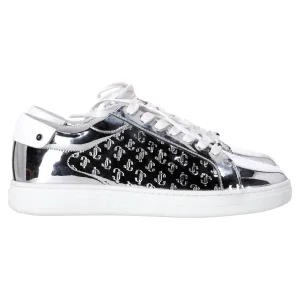 Jimmy Choo Rome/F Sneakers Monogram en Cuir Argenté Métallisé_Jimmy-Choo