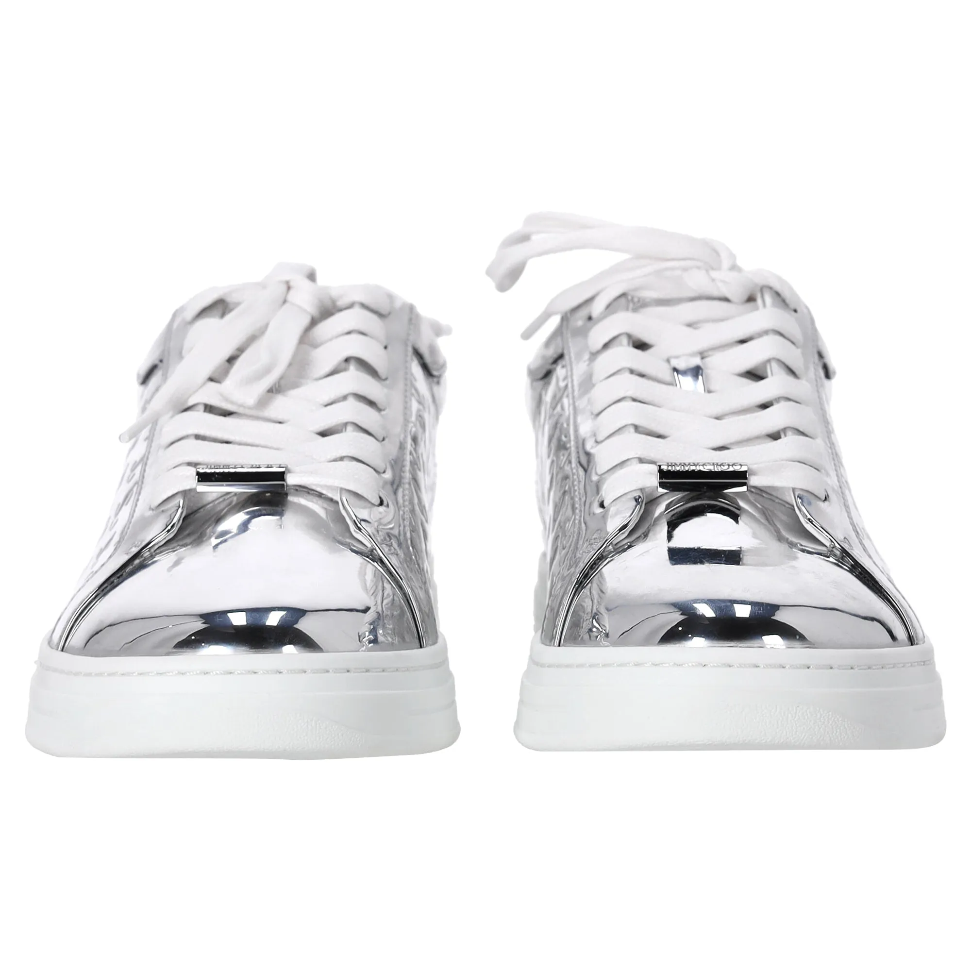 Jimmy Choo Rome/F Sneakers Monogram en Cuir Argenté Métallisé_Jimmy-Choo