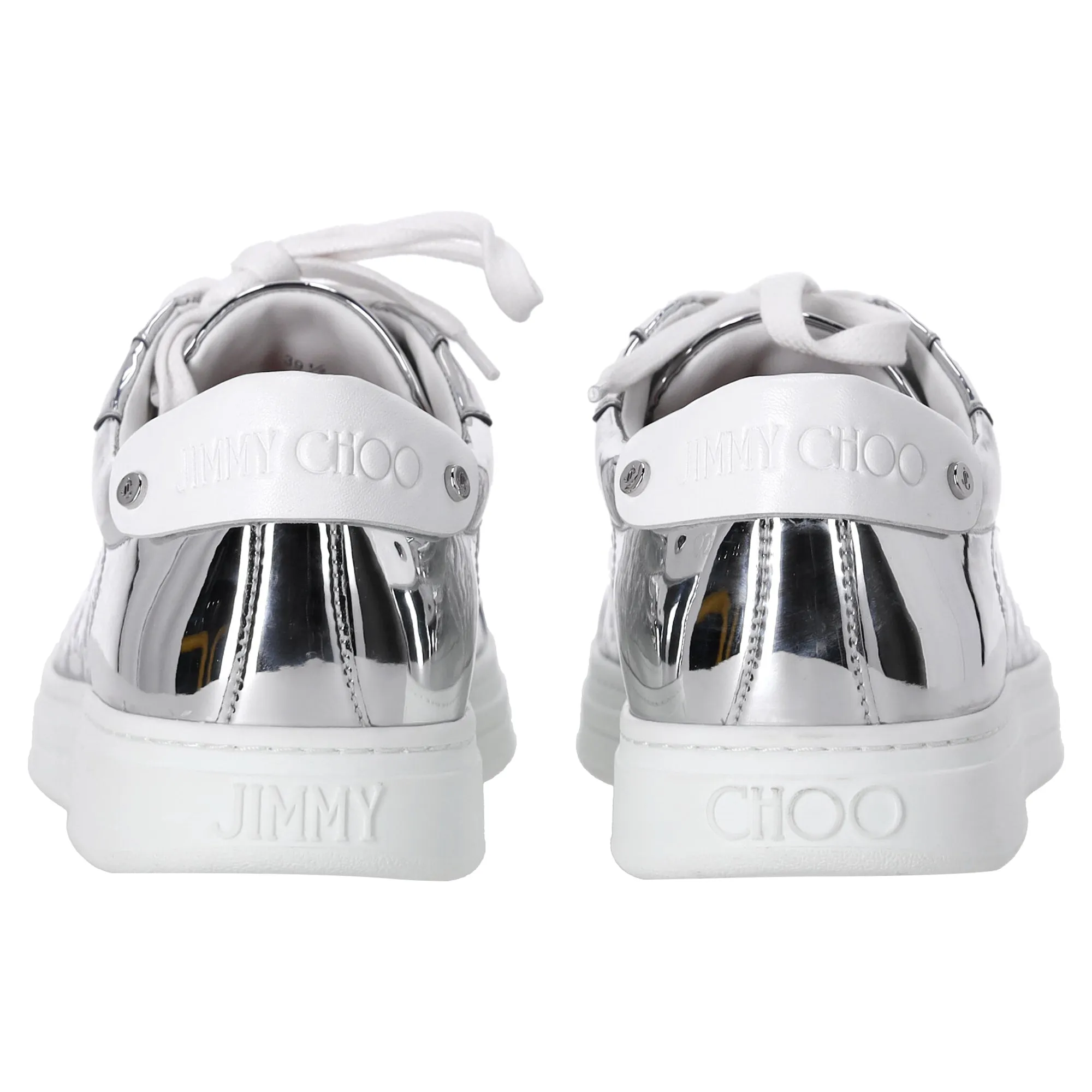 Jimmy Choo Rome/F Sneakers Monogram en Cuir Argenté Métallisé_Jimmy-Choo