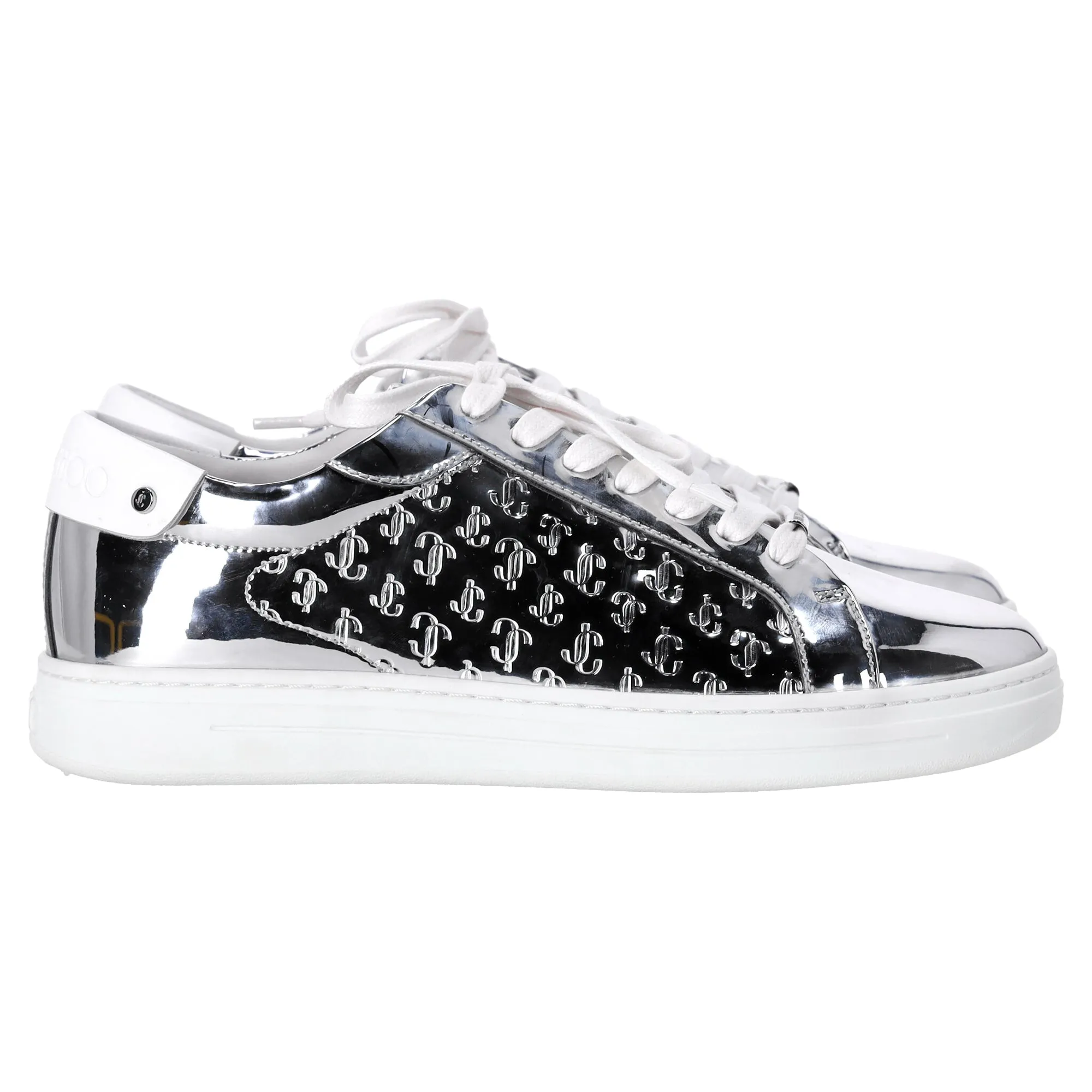 Jimmy Choo Rome/F Sneakers Monogram en Cuir Argenté Métallisé_Jimmy-Choo
