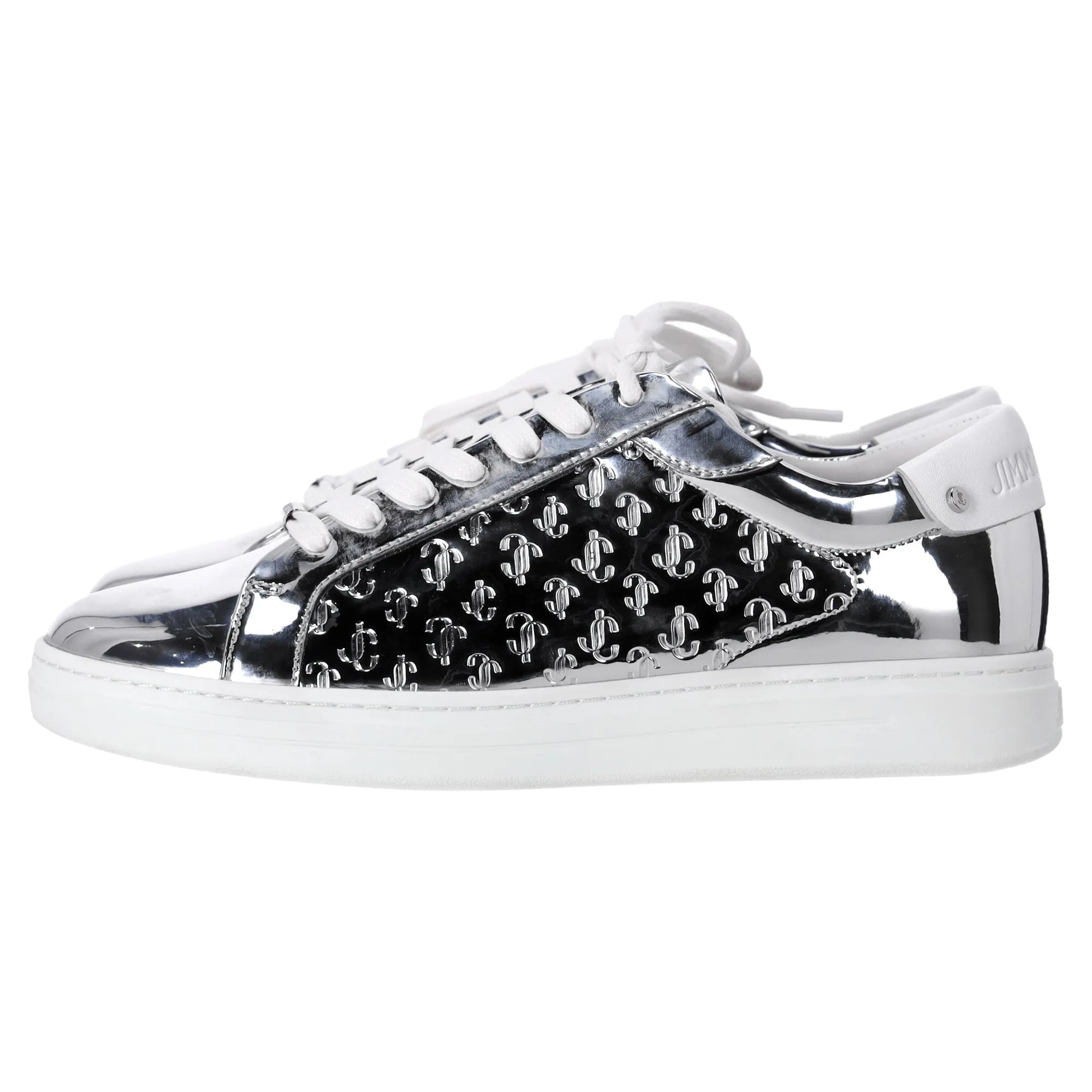 Jimmy Choo Rome/F Sneakers Monogram en Cuir Argenté Métallisé_Jimmy-Choo