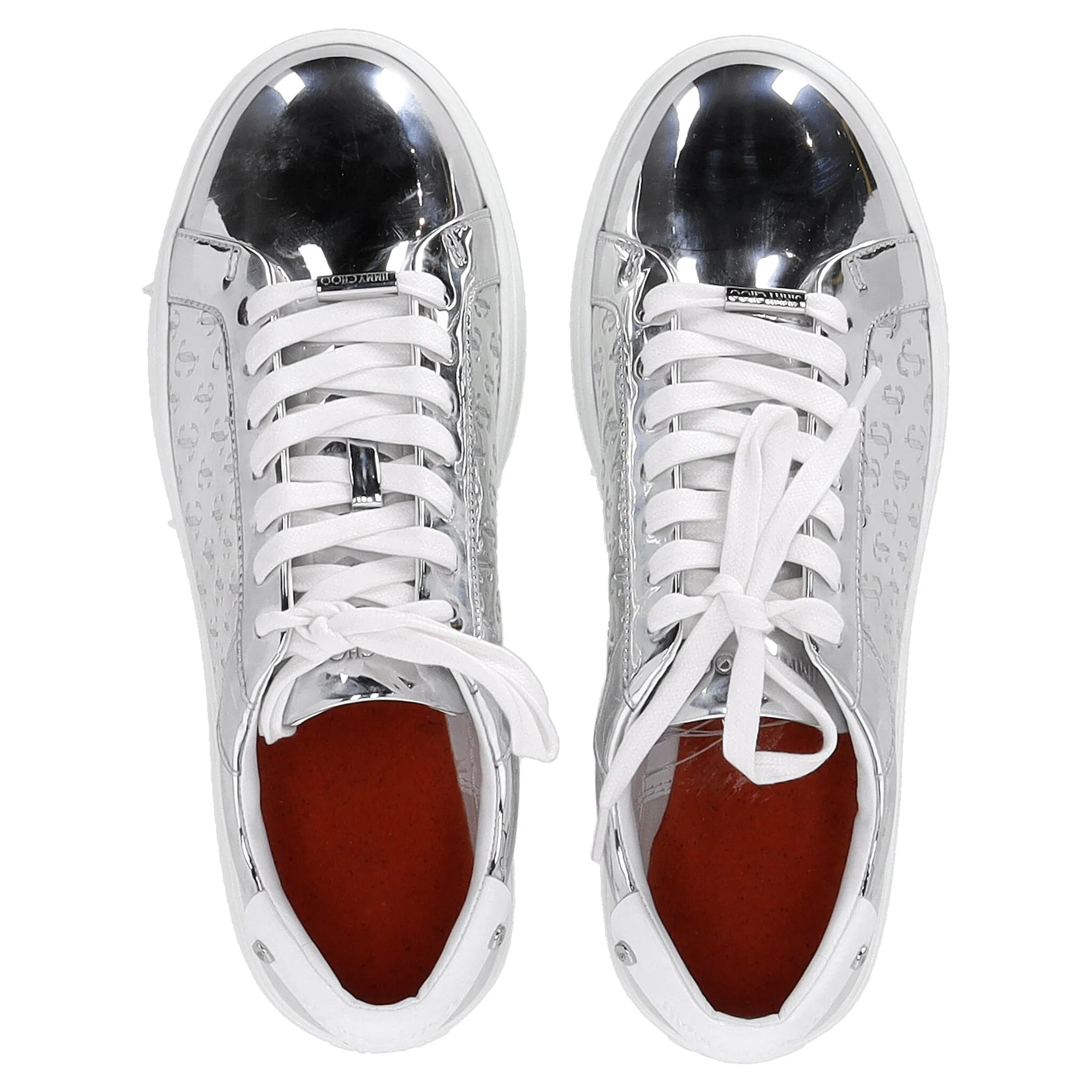 Jimmy Choo Rome/F Sneakers Monogram en Cuir Argenté Métallisé_Jimmy-Choo
