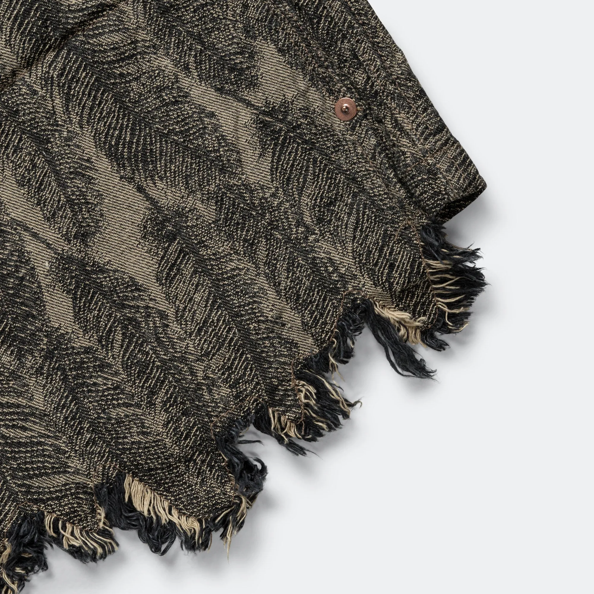 Kapital Clothing Pantacourt décontracté en denim MAGPIE 12oz avec genoux usés - Noir/Beige