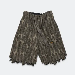 Kapital Clothing Pantacourt décontracté en denim MAGPIE 12oz avec genoux usés - Noir/Beige