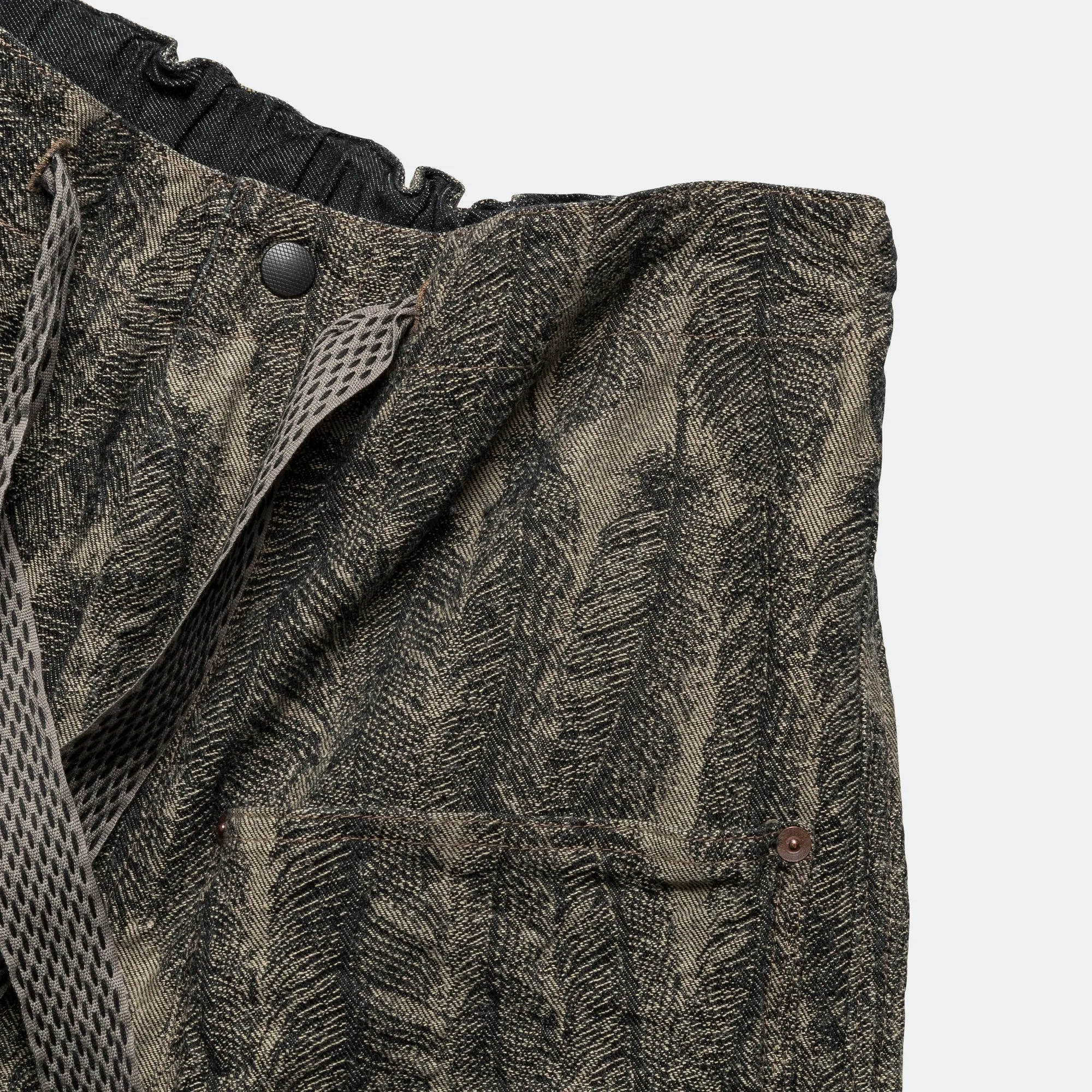 Kapital Clothing Pantacourt décontracté en denim MAGPIE 12oz avec genoux usés - Noir/Beige