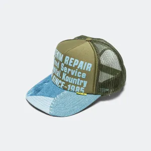 Kapital Clothing SERVICE DE RÉPARATION DE DENIM Casquette Trucker Reconstruite en Denim - Vert Foncé