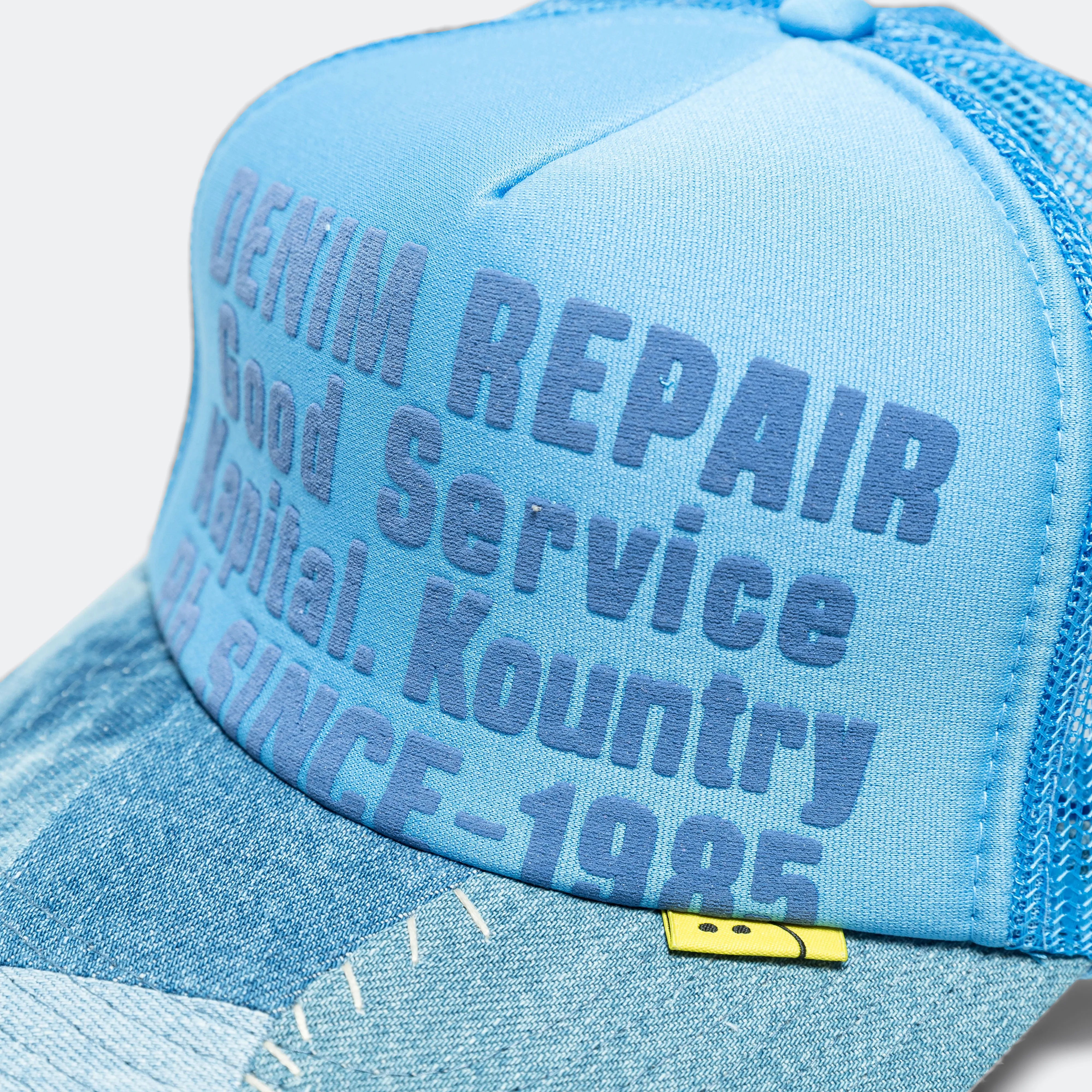 Kapital Clothing SERVICE DE RÉPARATION DE DENIM Casquette Trucker Reconstruite en Denim - Sax