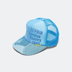 Kapital Clothing SERVICE DE RÉPARATION DE DENIM Casquette Trucker Reconstruite en Denim - Sax