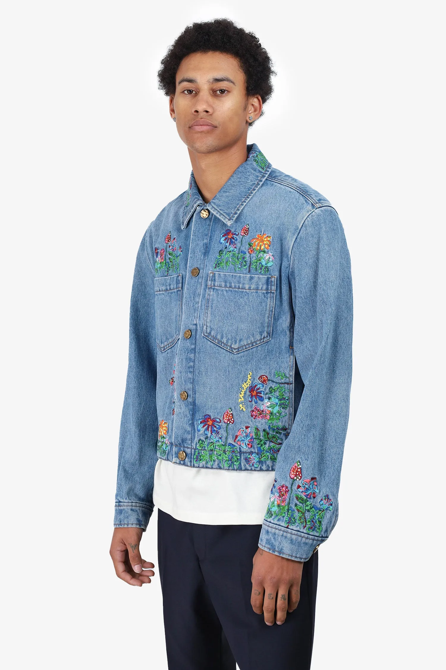 Veste en jean brodé à motifs floraux bleus Louis Vuitton Taille 46 Homme