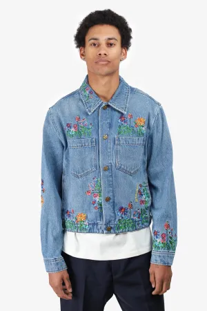 Veste en jean brodé à motifs floraux bleus Louis Vuitton Taille 46 Homme