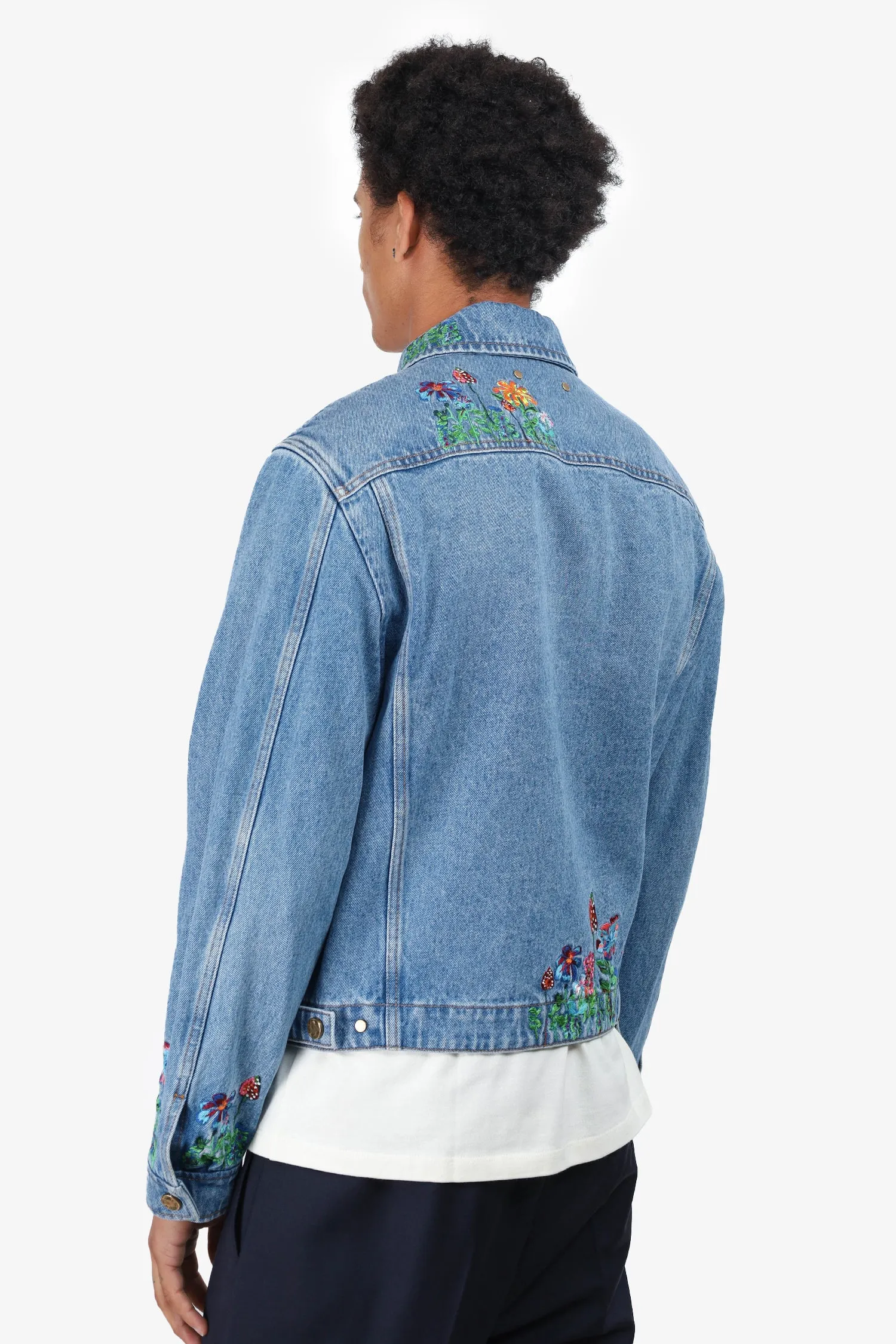 Veste en jean brodé à motifs floraux bleus Louis Vuitton Taille 46 Homme