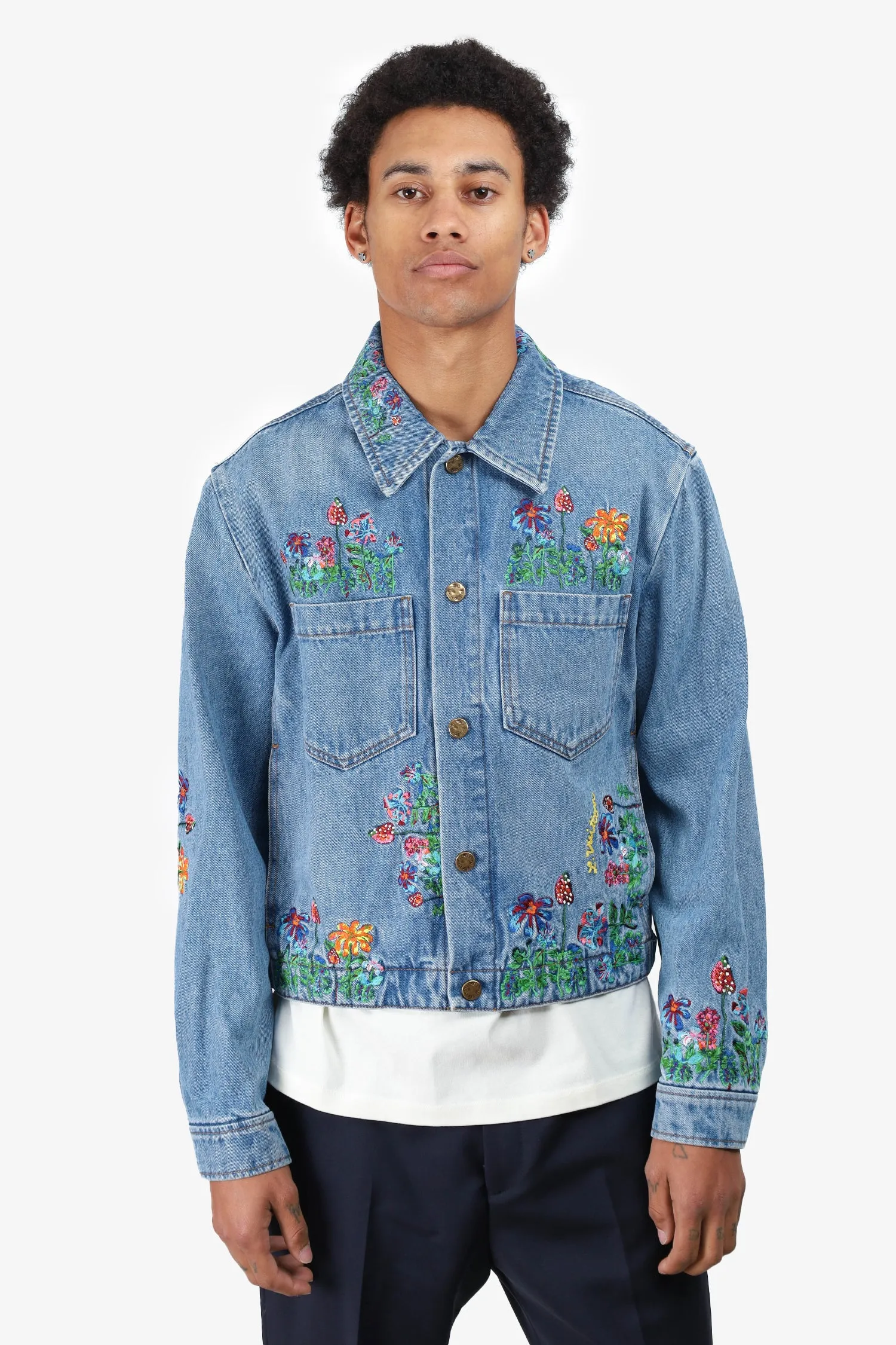 Veste en jean brodé à motifs floraux bleus Louis Vuitton Taille 46 Homme