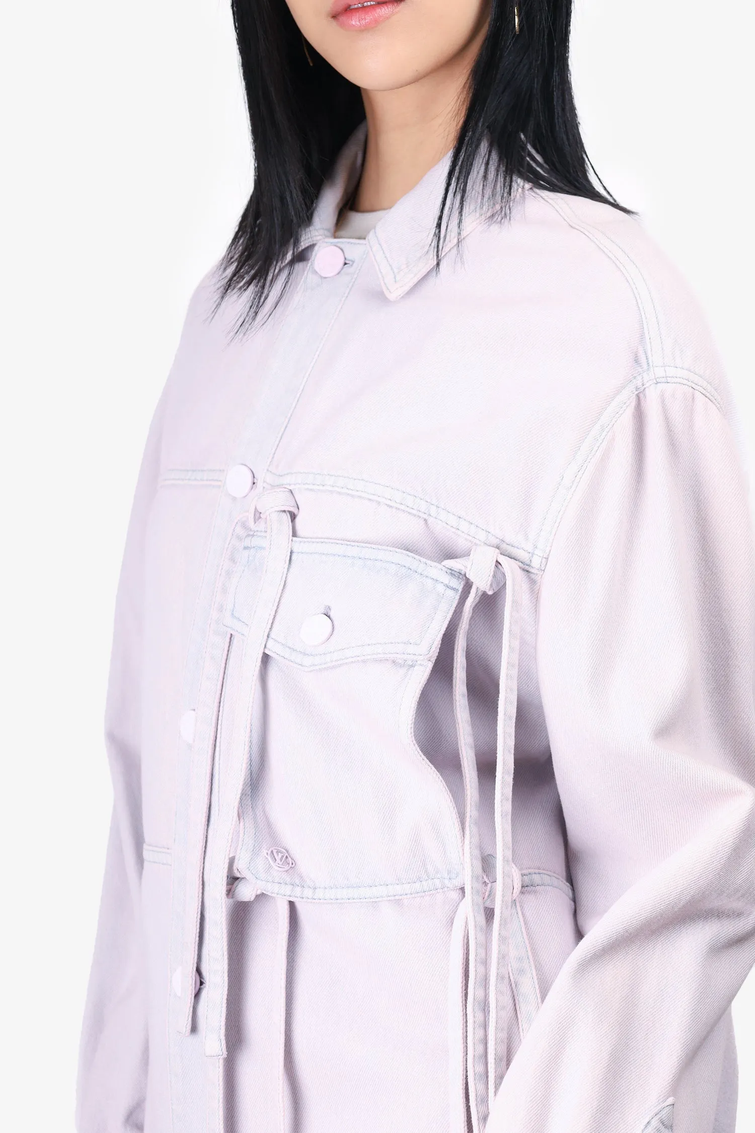 Veste Louis Vuitton en denim lavage acide rose/bleu avec détail de poche avant, taille XS pour homme
