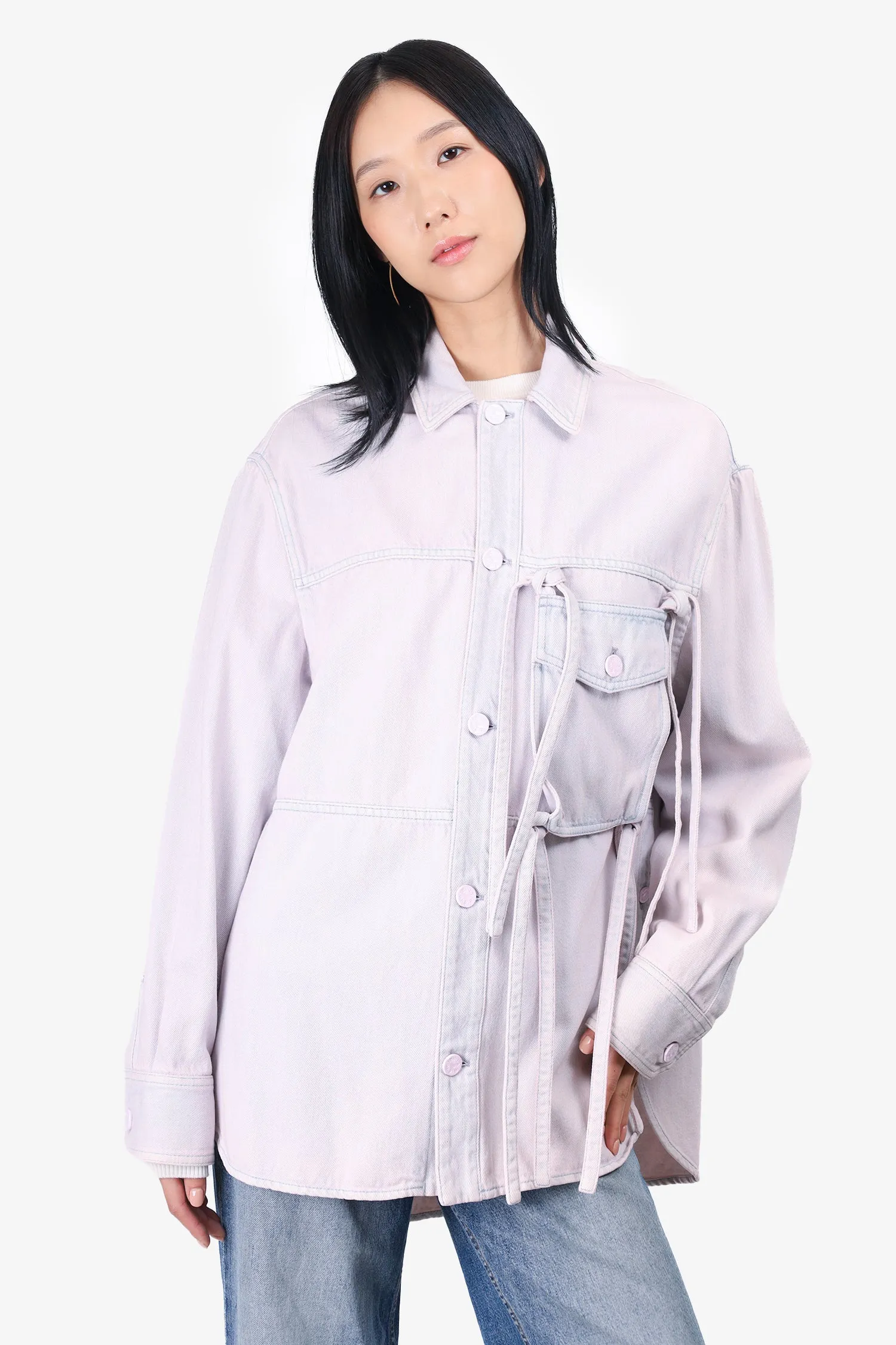 Veste Louis Vuitton en denim lavage acide rose/bleu avec détail de poche avant, taille XS pour homme