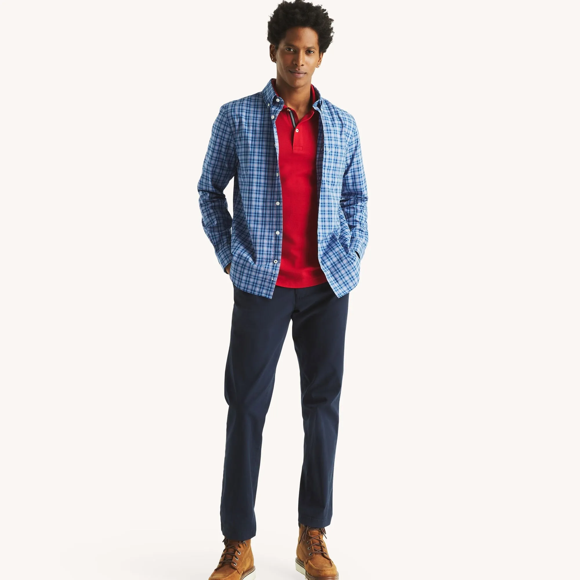 Chemise de travail à carreaux résistante aux plis pour homme, coupe slim Nautica
