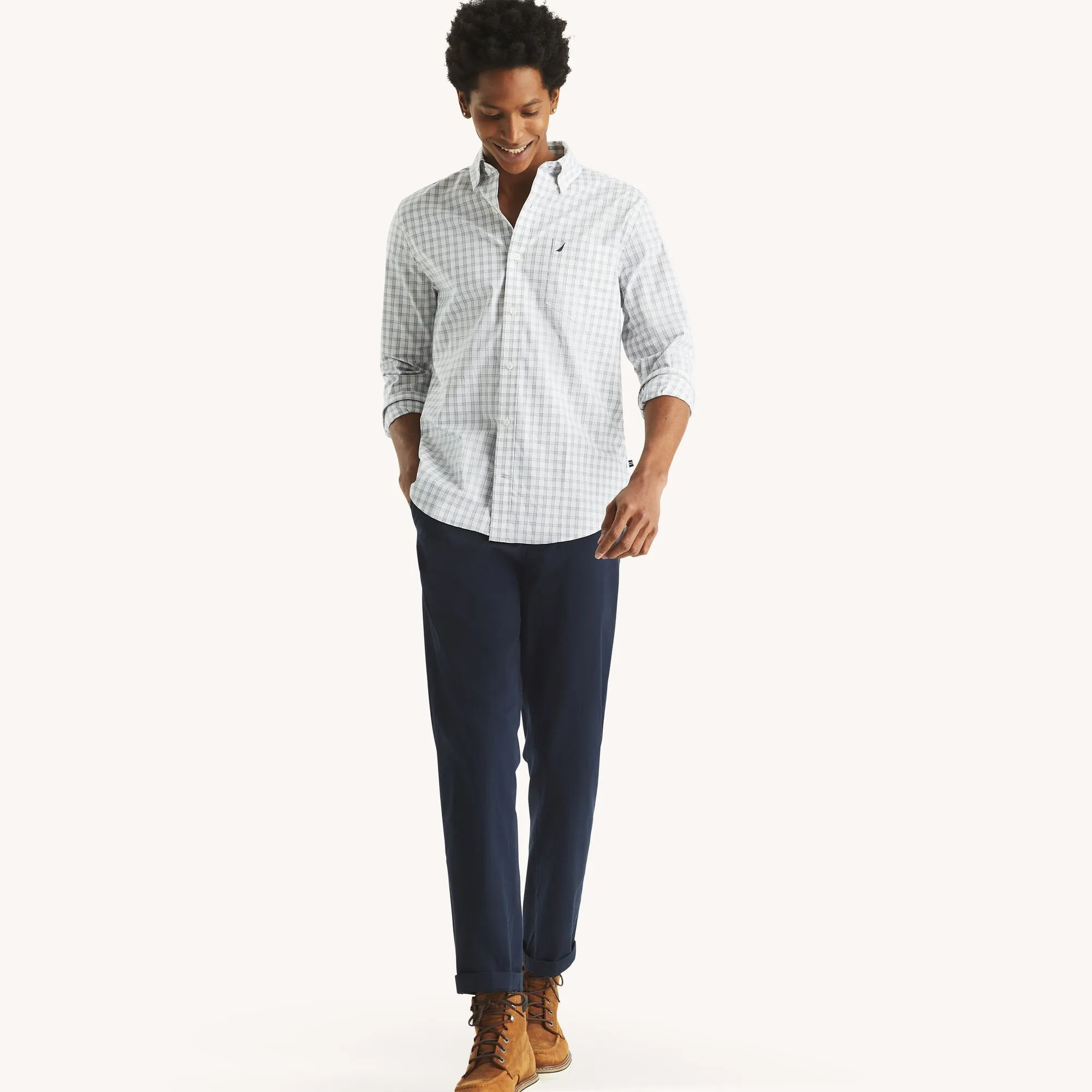Chemise de travail à carreaux résistante aux plis pour homme, coupe slim Nautica