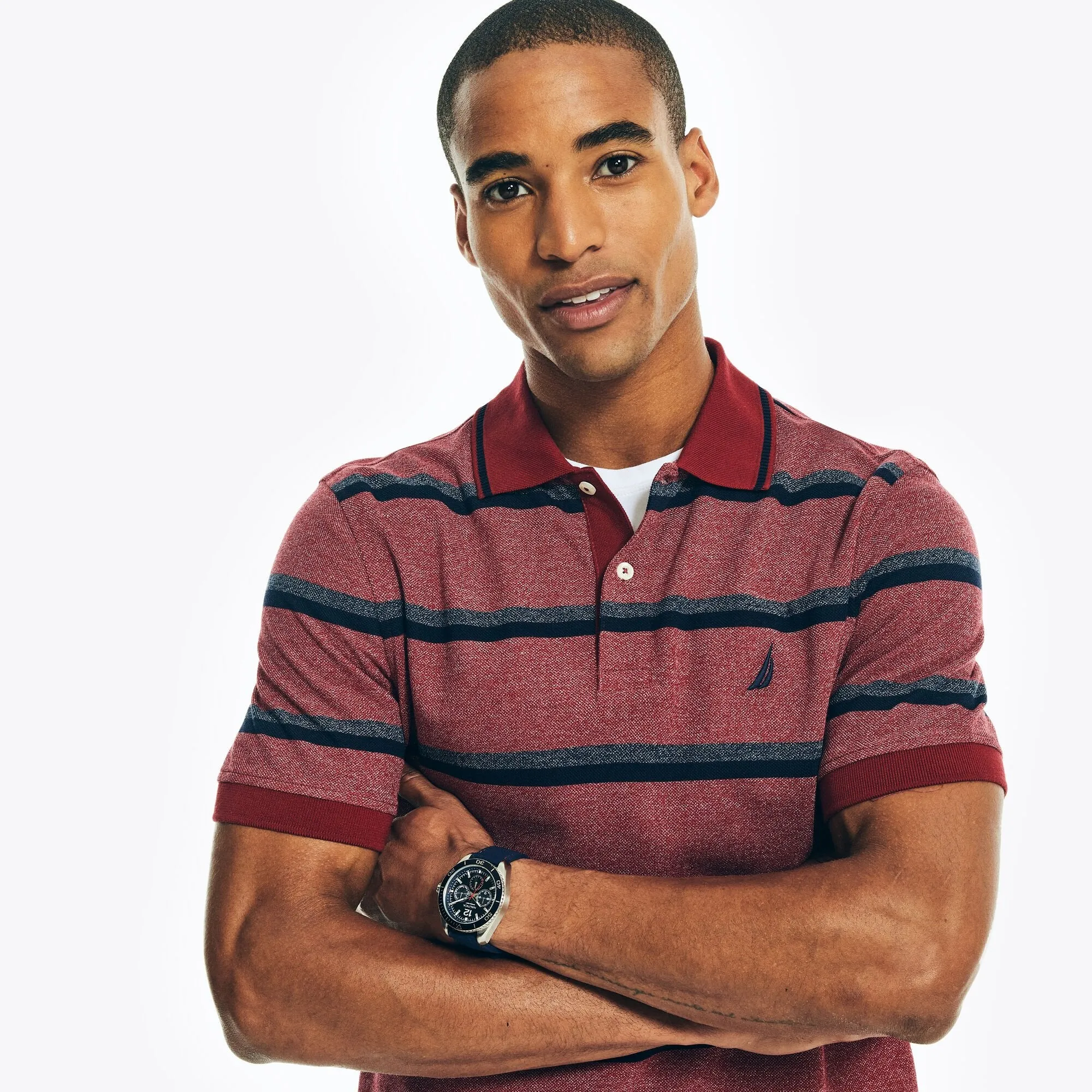 Polo rayé classique pour homme Nautica fabriqué de manière durable
