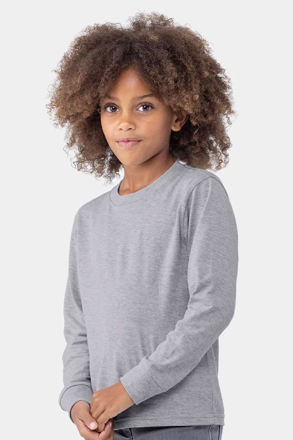 T-shirt col rond à manches longues Next Level pour jeunes - Gris chiné