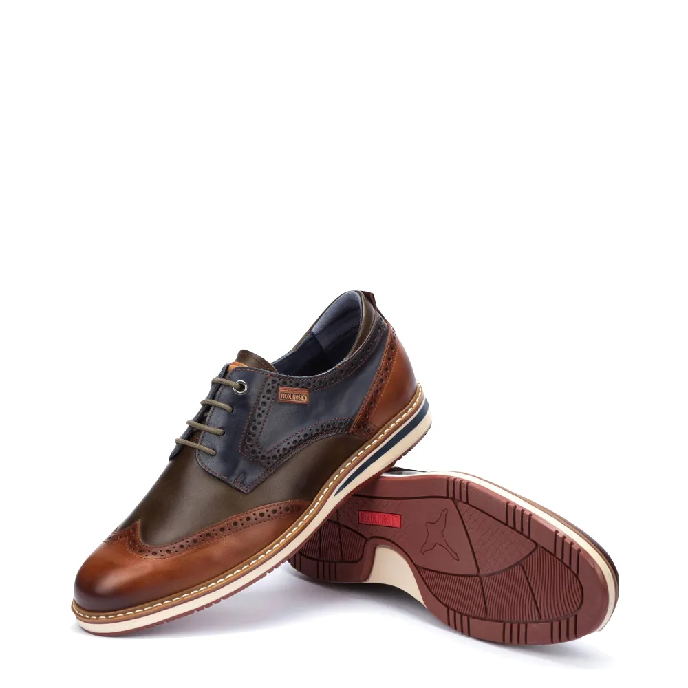 Pikolinos Chaussure Homme Avila en Cuir à Bout Ailé Lacets couleur Brandy